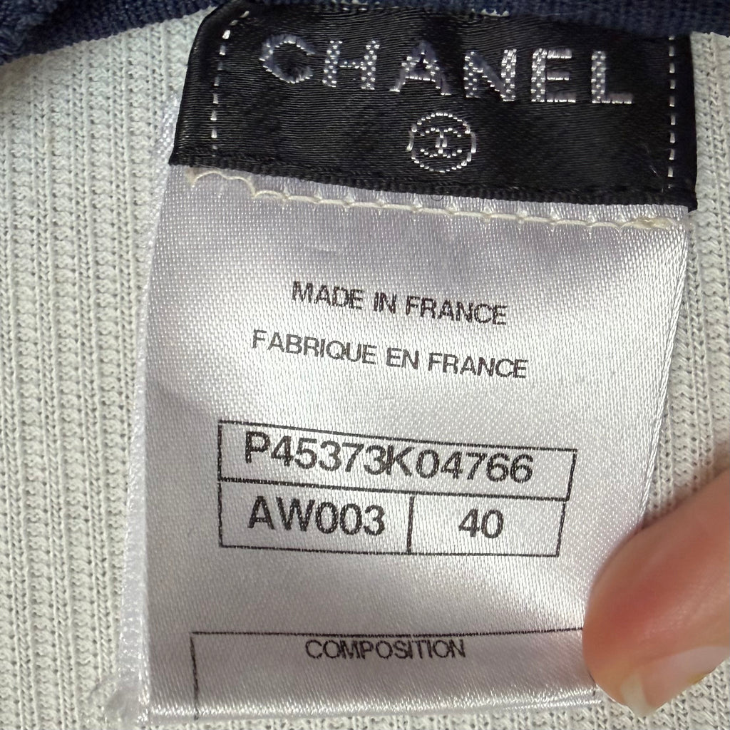 Chanel Blue Embossed Jacquard Knit Dress