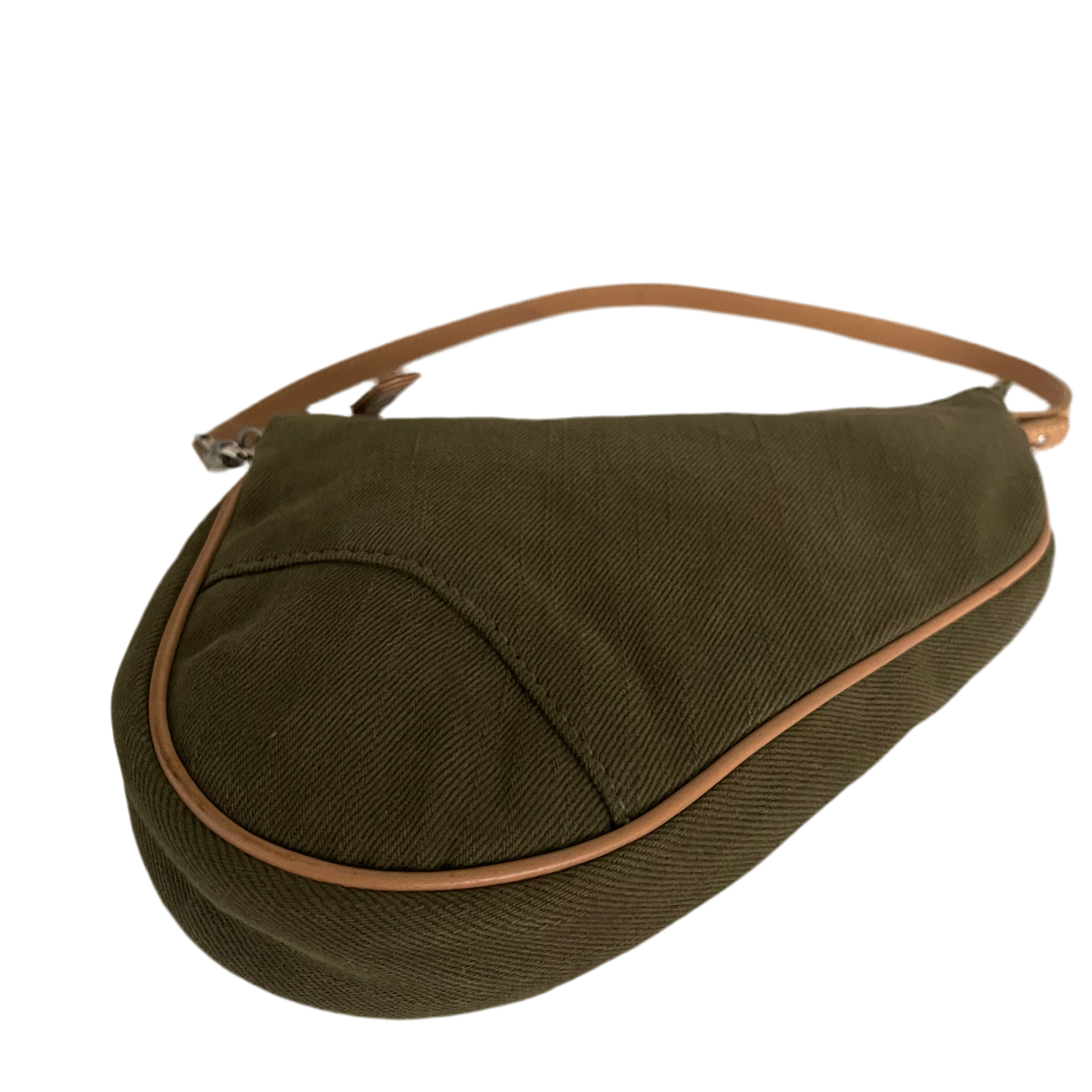 Christian Dior Green Denim Mini Saddle Bag
