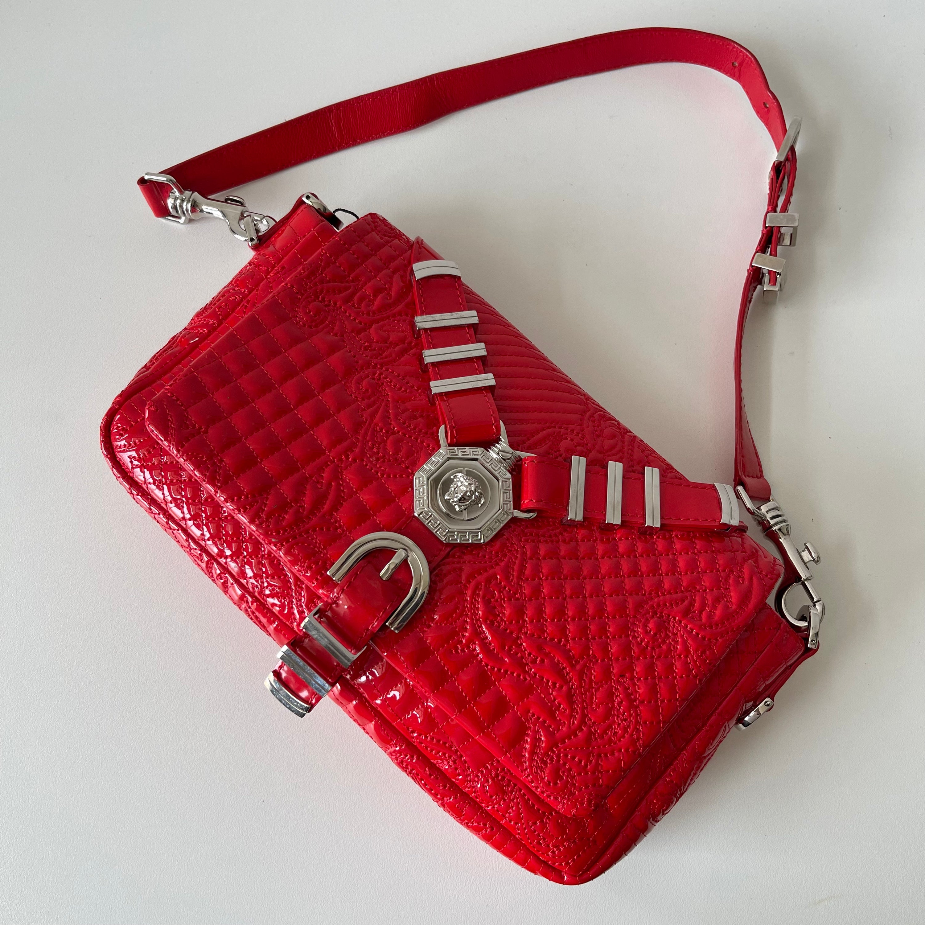 Versace Harness Red Patent Leather Bag