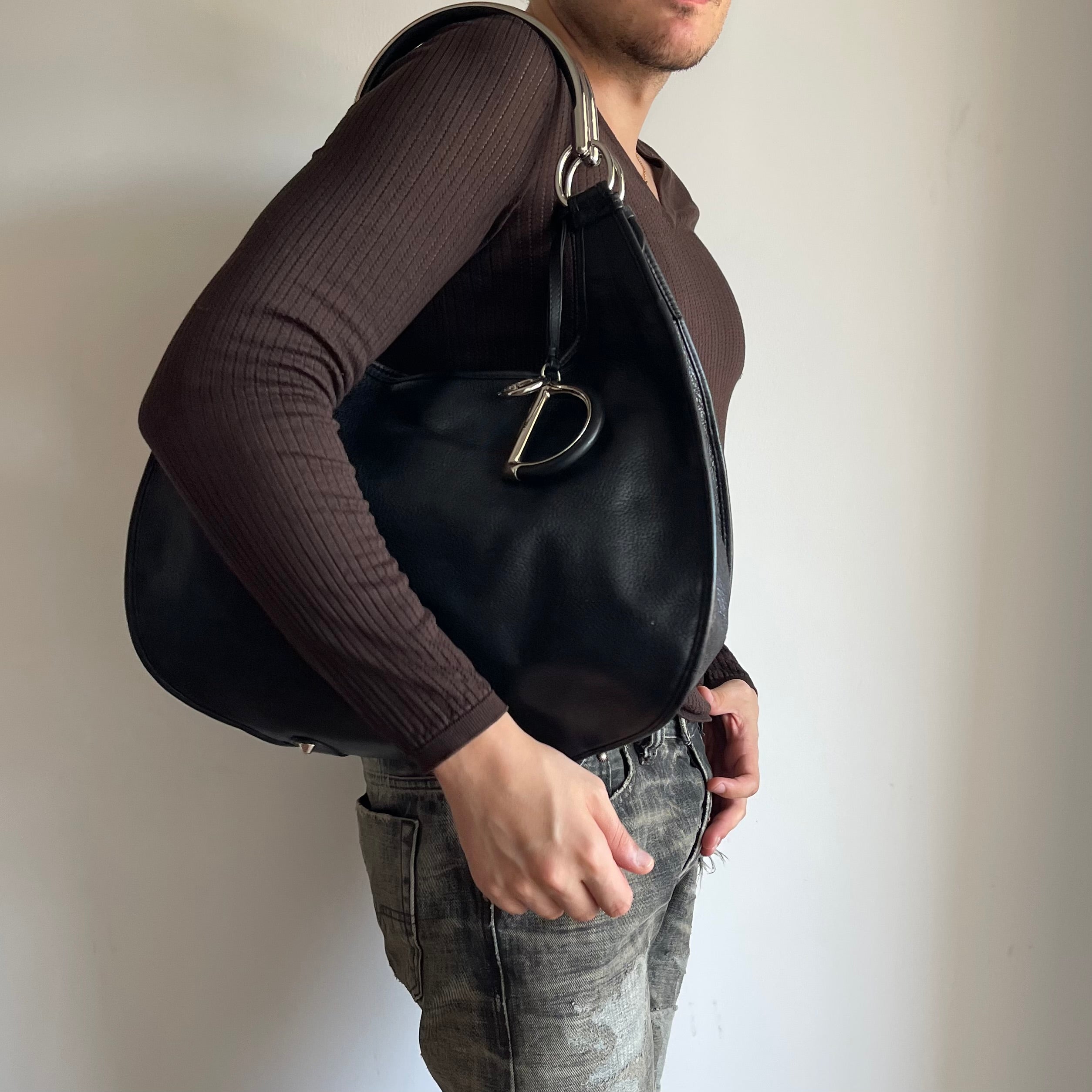 Christian Dior D Leather Shoulder Bag