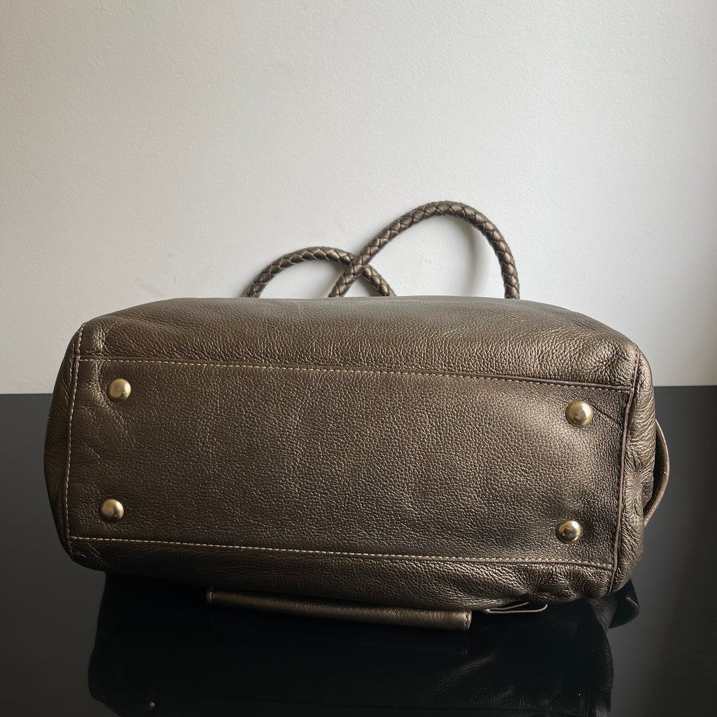 Givenchy Metallic Soft Leather Logo Embossed Braided Handle Satchel