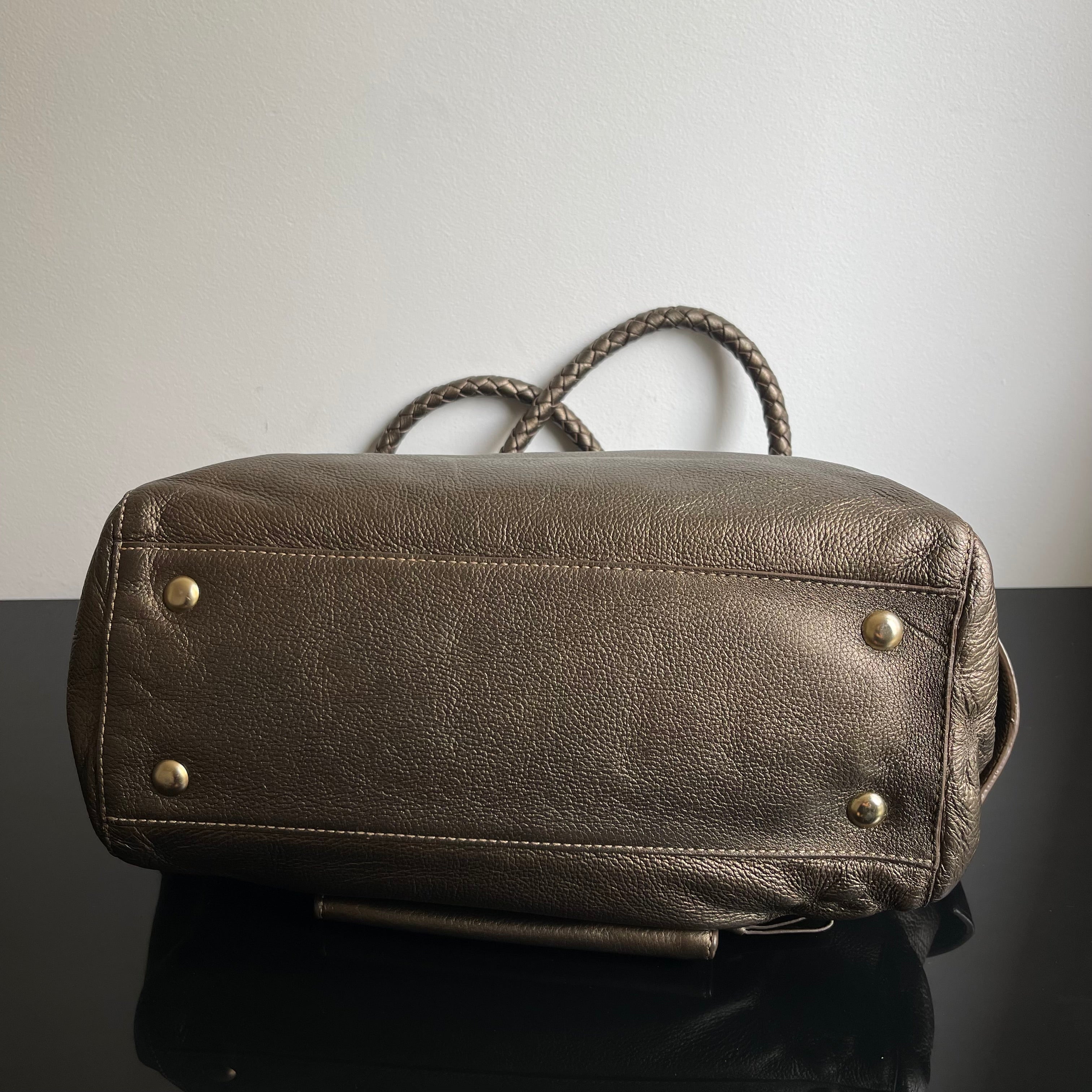 Givenchy Metallic Soft Leather Logo Embossed Braided Handle Satchel