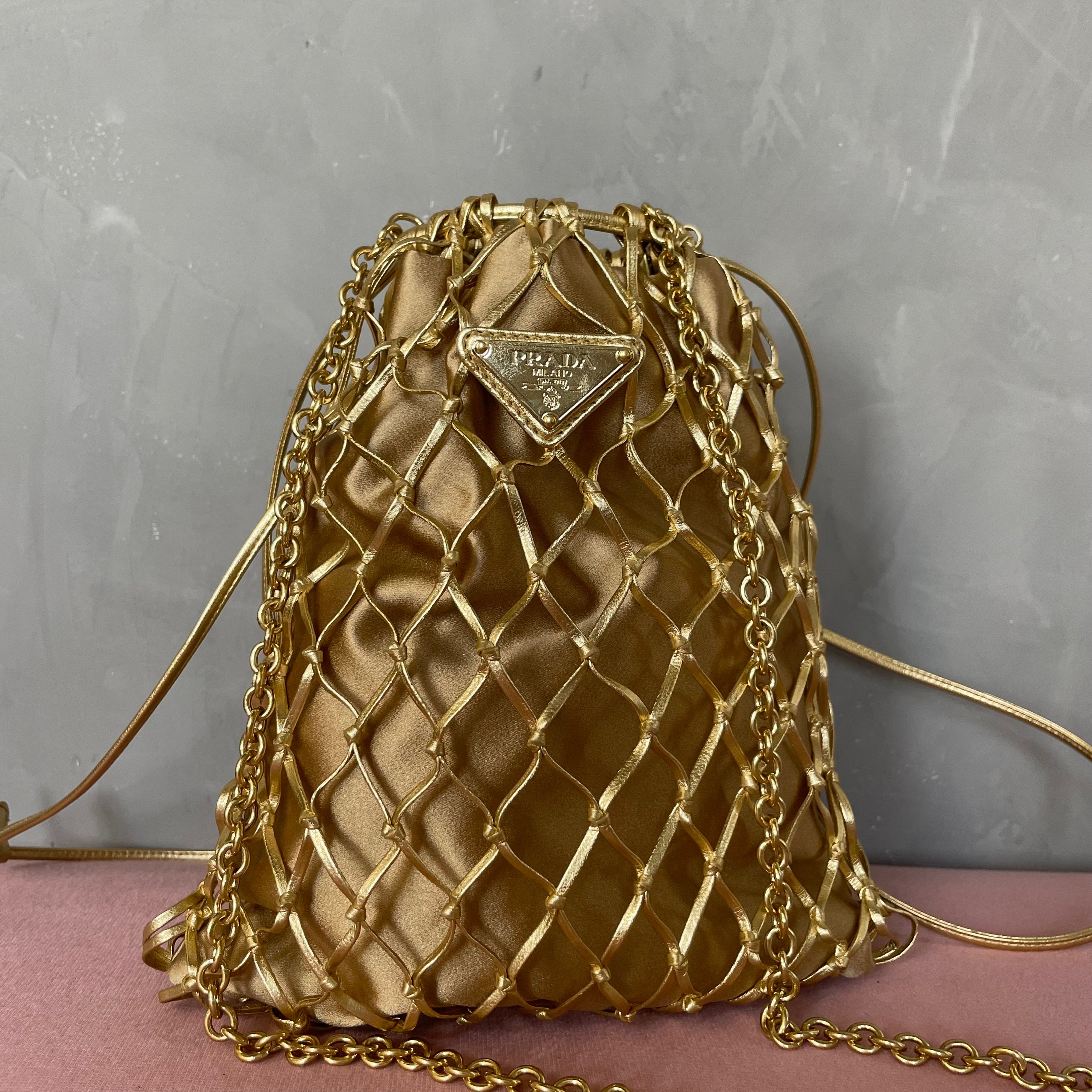 Prada Gold Bucket Satin Bag