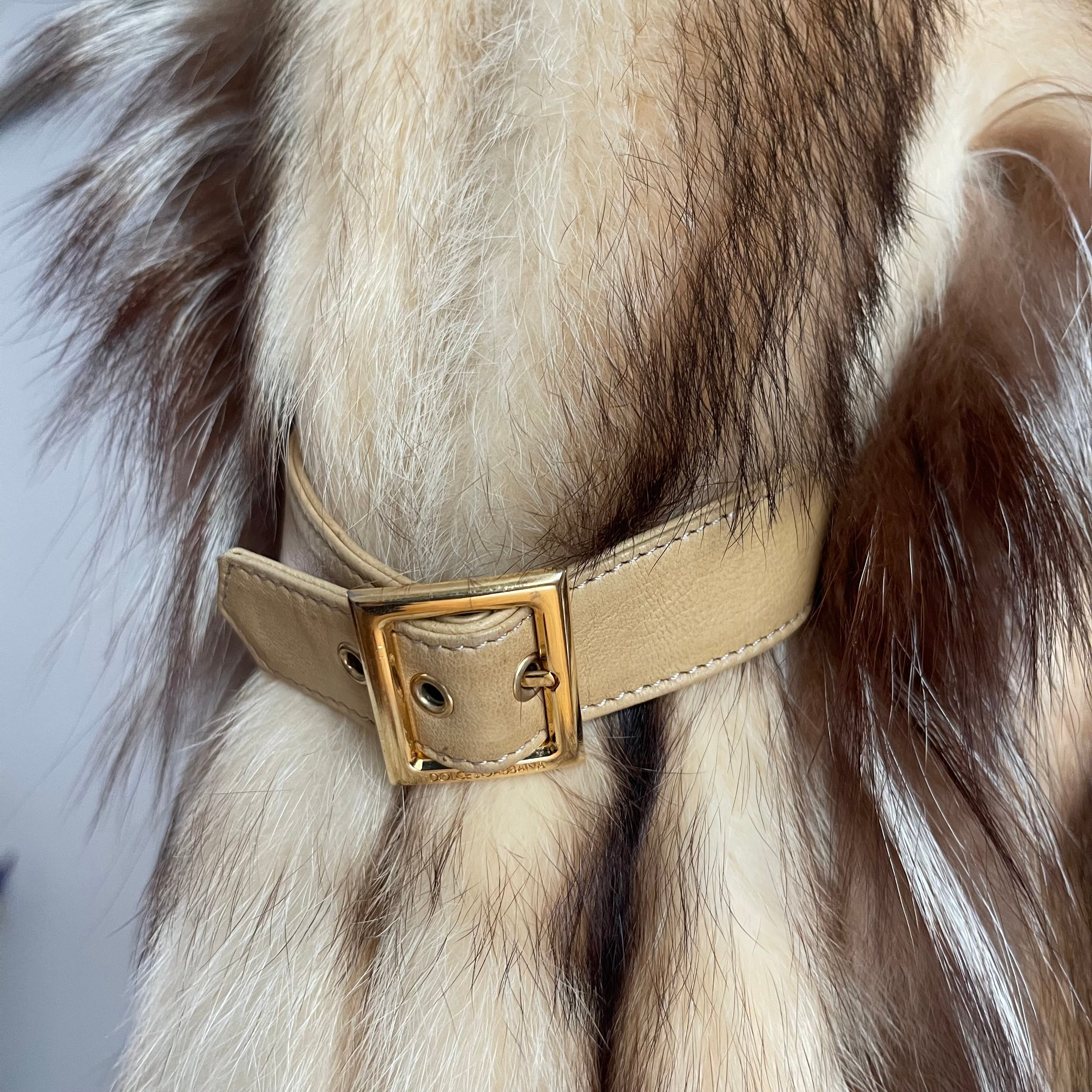 Dolce & Gabbana FW 2001 fur and shearling jacket with multiple leather belts