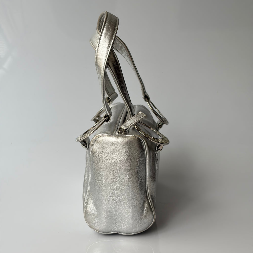 Gianni Versace Silver Leather Mini Barrel Bag