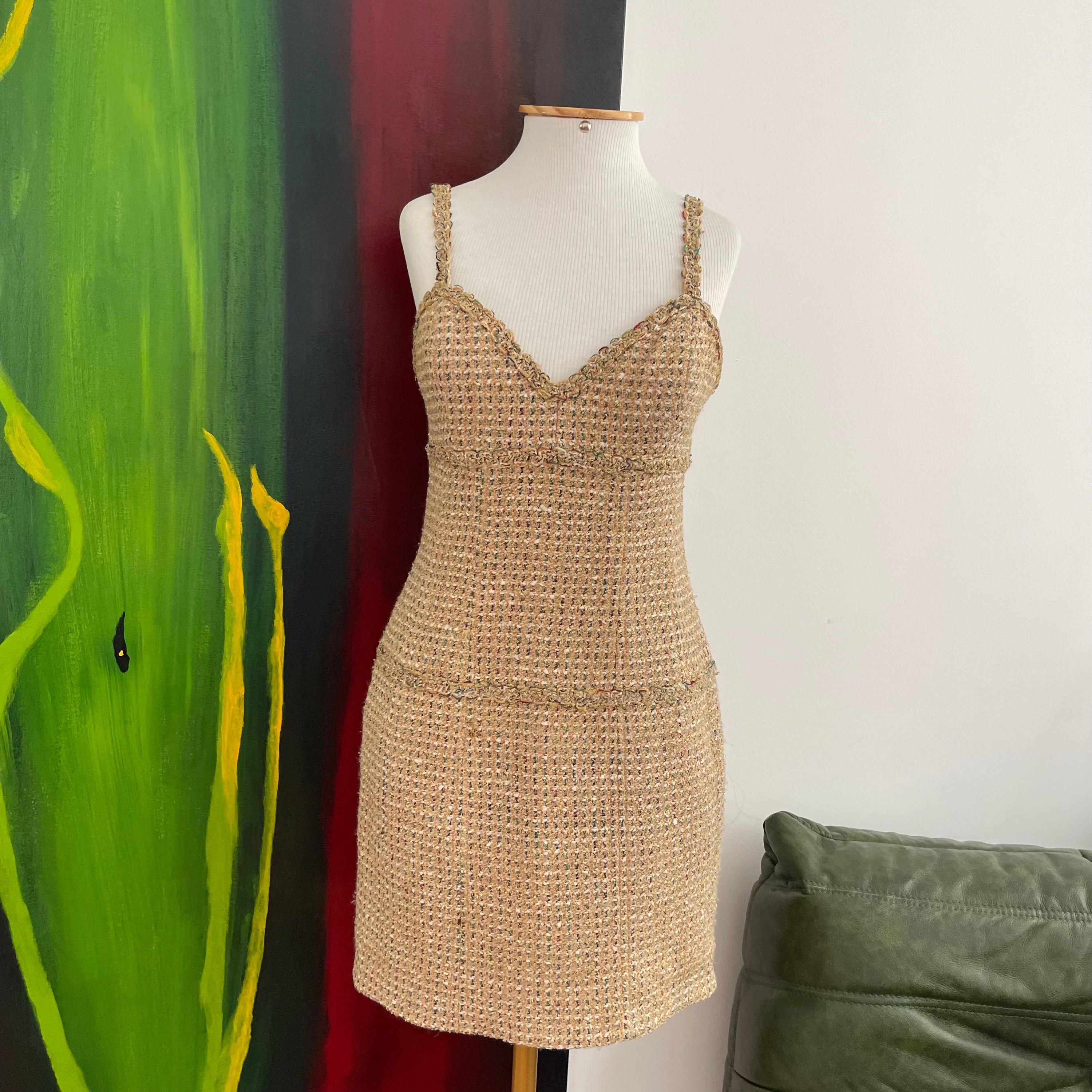 Chanel Tweed Gold Mini Dress Spring 1994