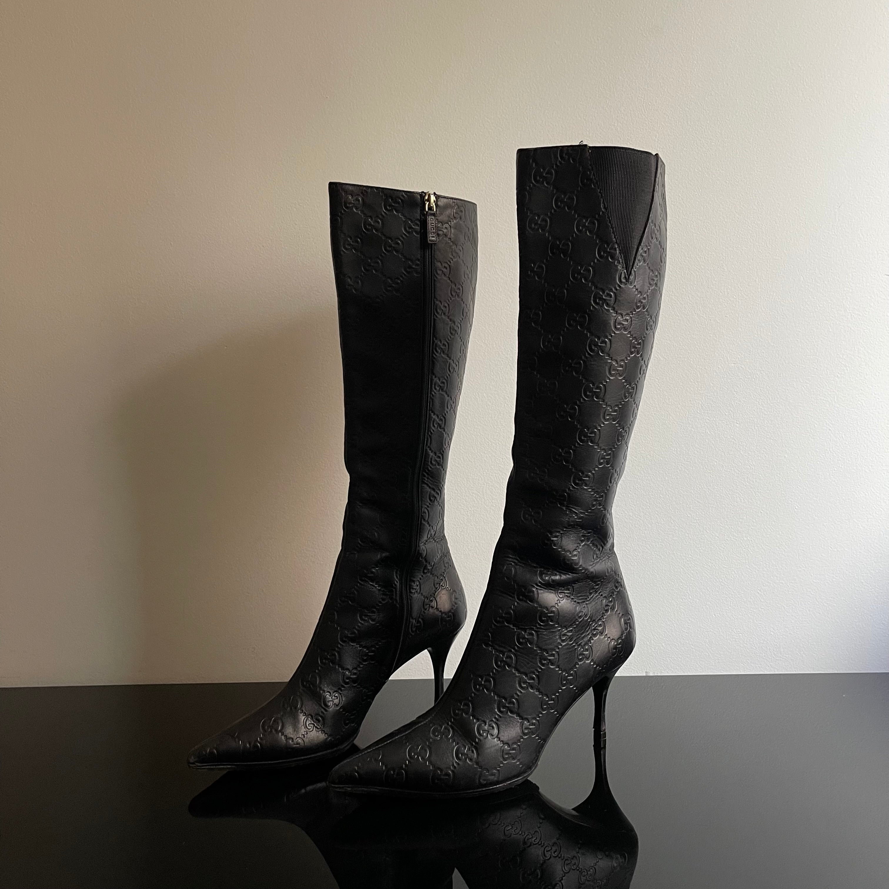 Gucci by Tom Ford Black Guccissima Monogram Leather Boots