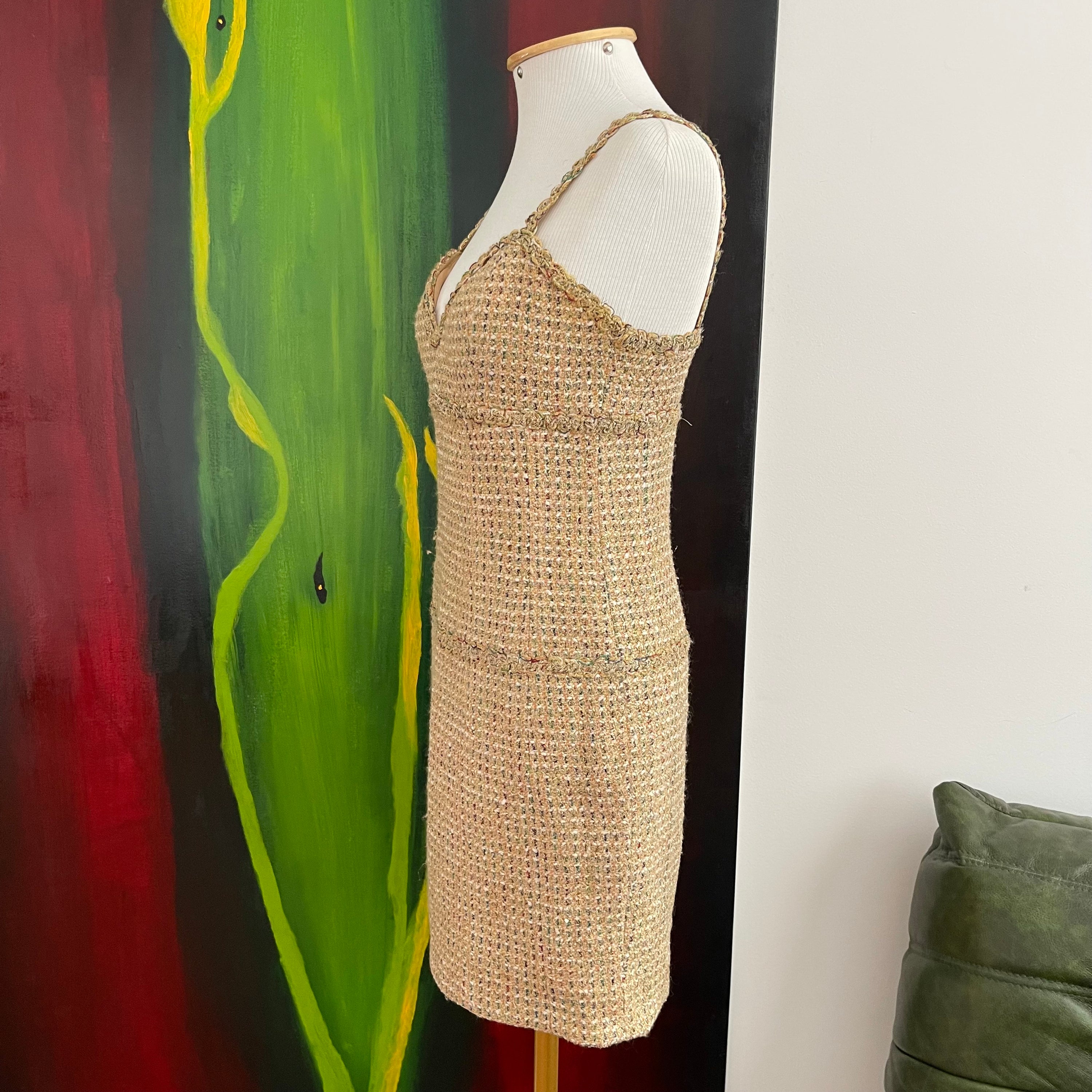 Chanel Tweed Gold Mini Dress Spring 1994