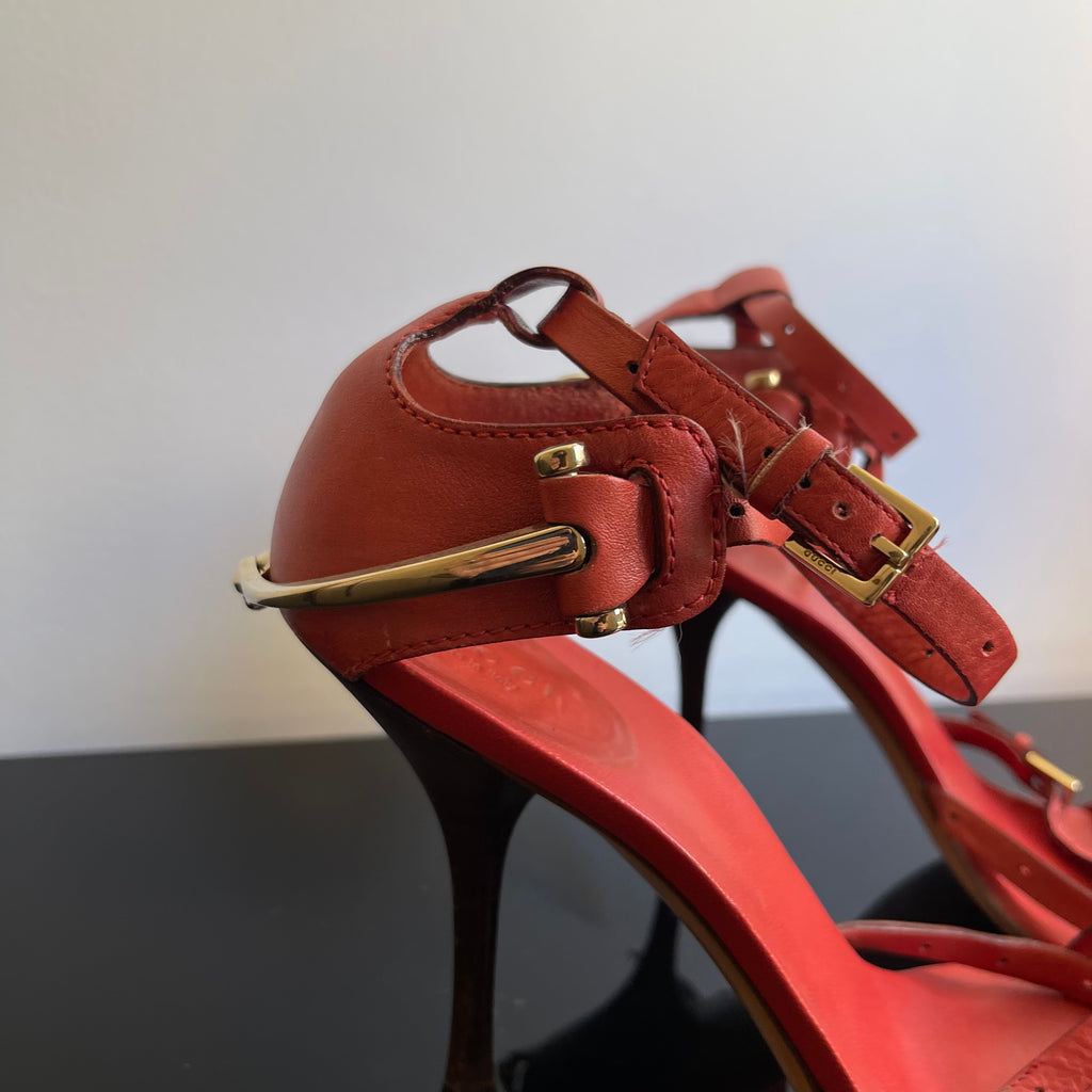Gucci Tom Ford Vintage Horsebit Red Leather Strappy Heels