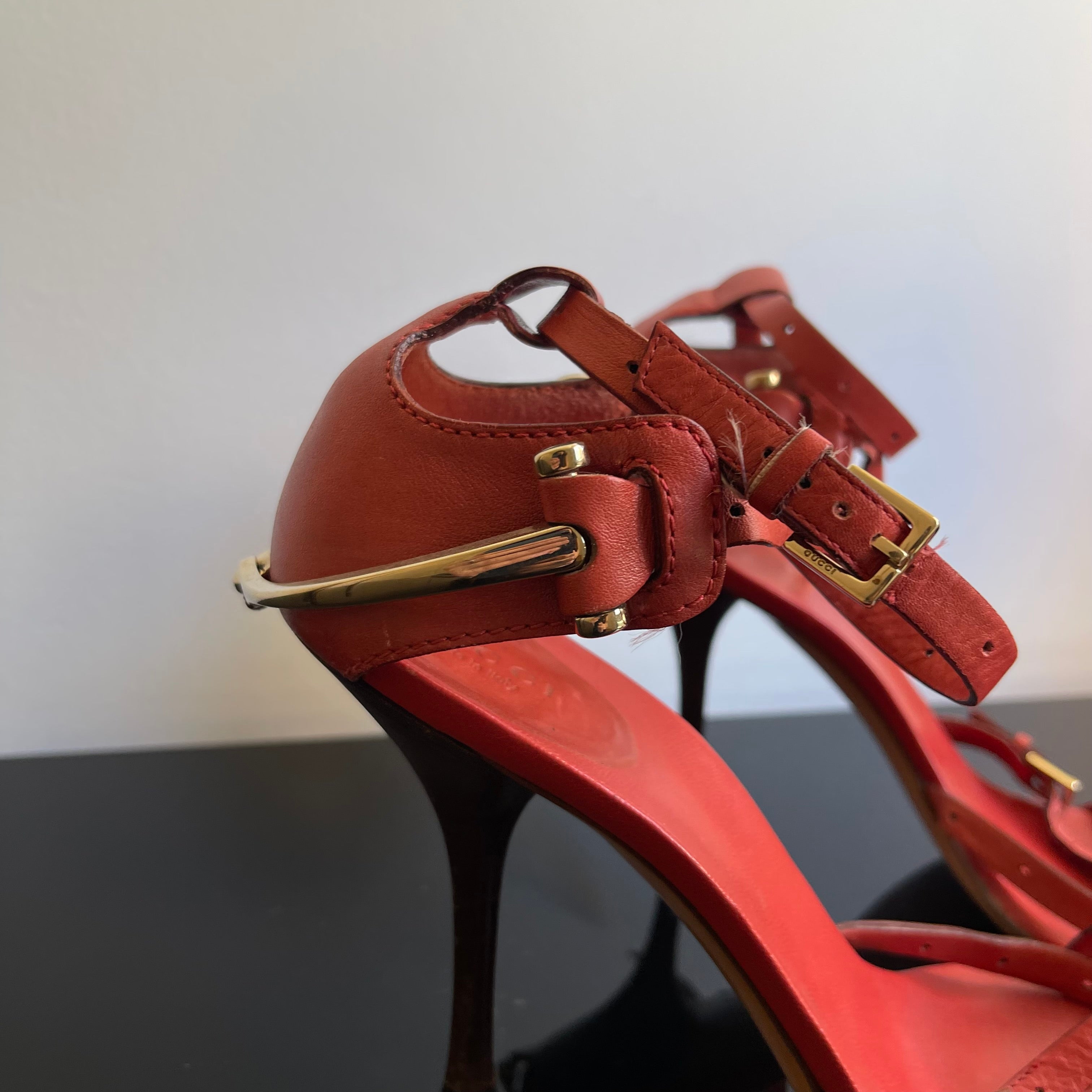 Gucci Tom Ford Vintage Horsebit Red Leather Strappy Heels