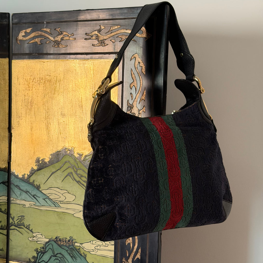 Gucci Heritage Horsebit Velvet Hobo Bag