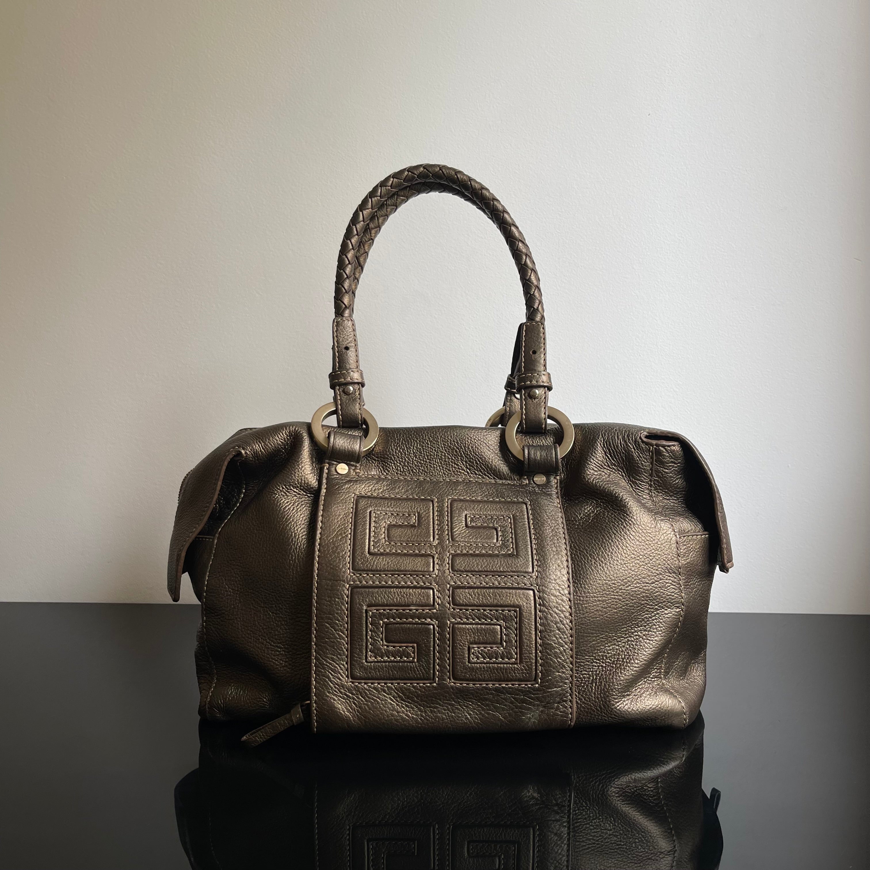 Givenchy Metallic Soft Leather Logo Embossed Braided Handle Satchel