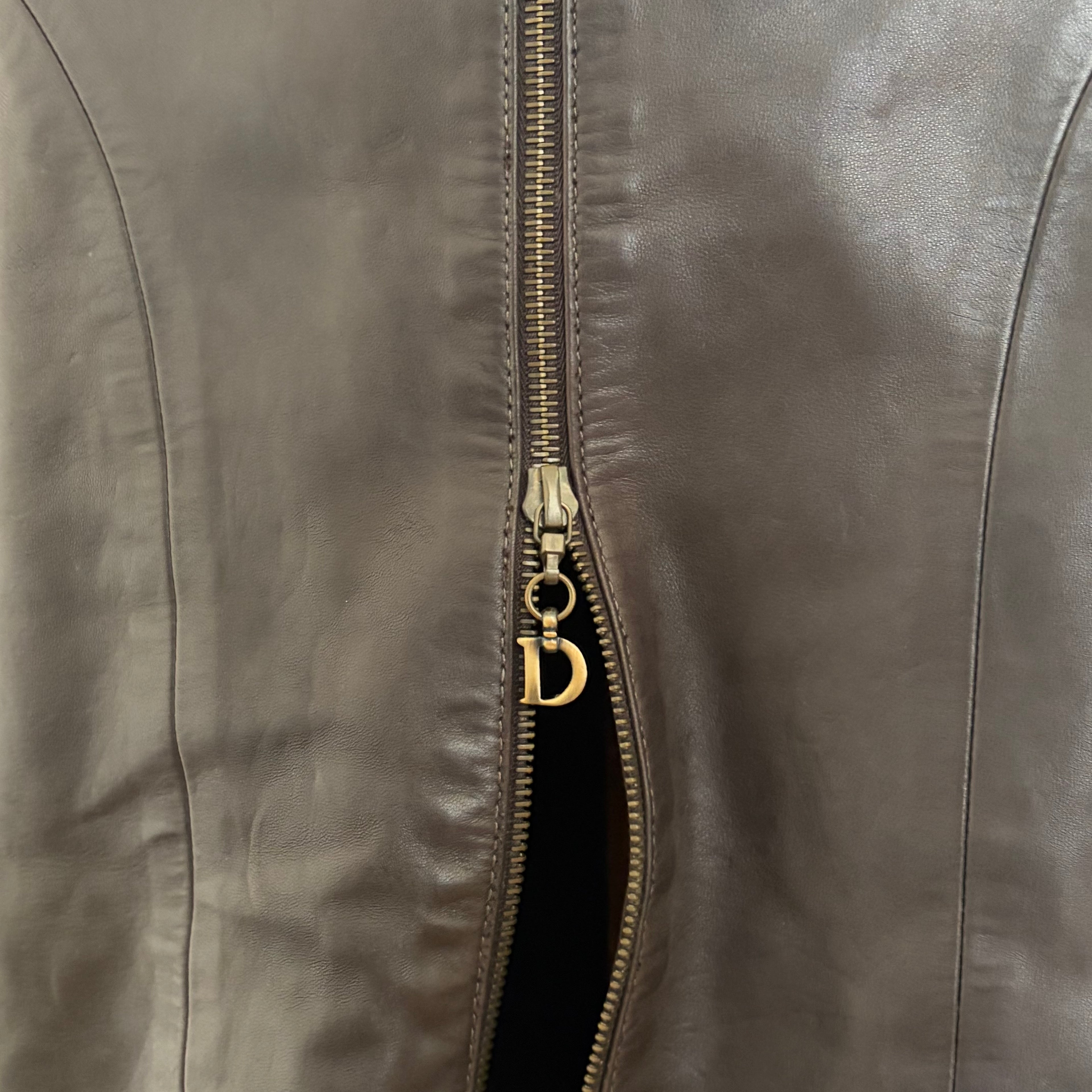 Christian Dior F/W 2000 brown leather zipper skirt
