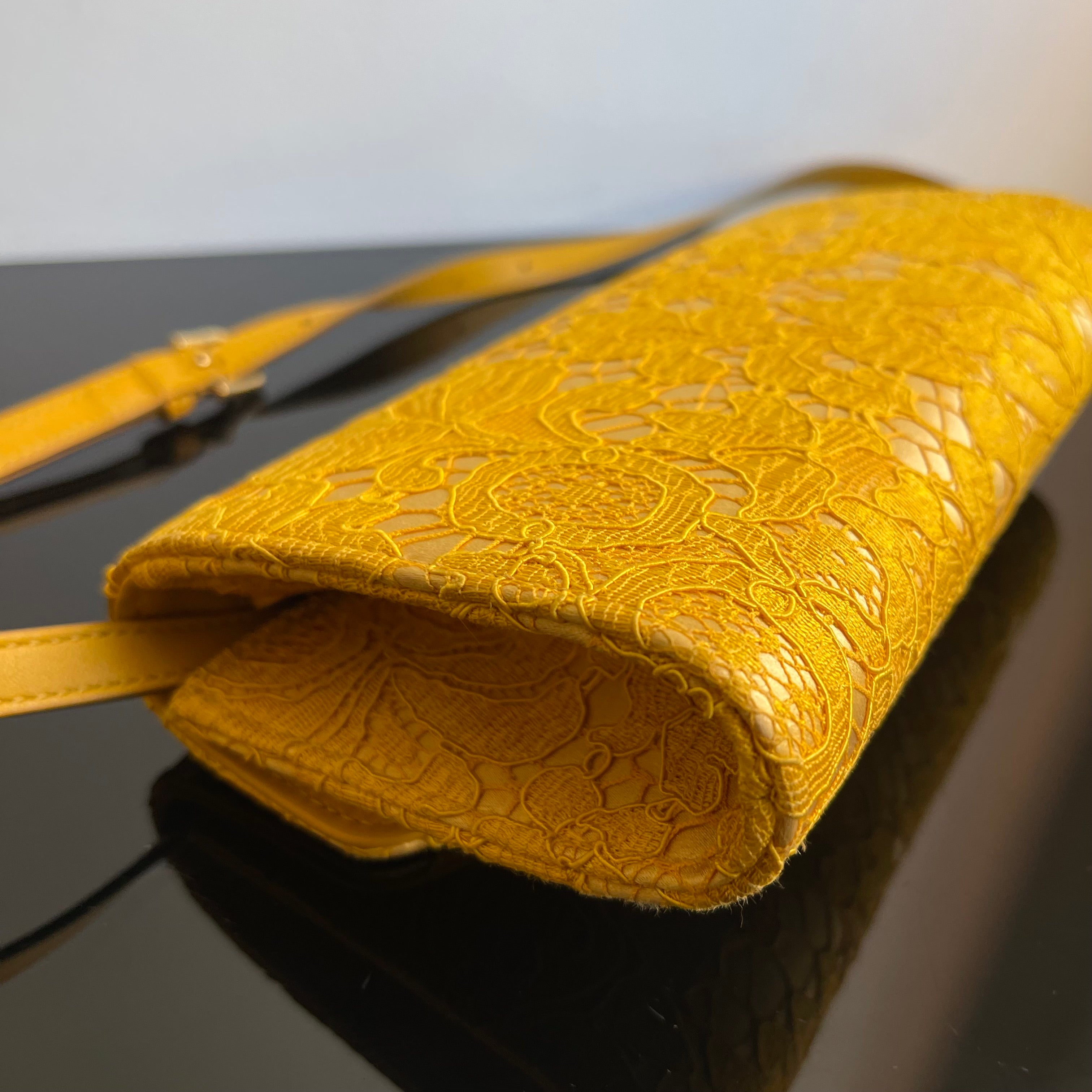 Dolce & Gabbana Yellow Lace and Satin Sicily Flap Bag