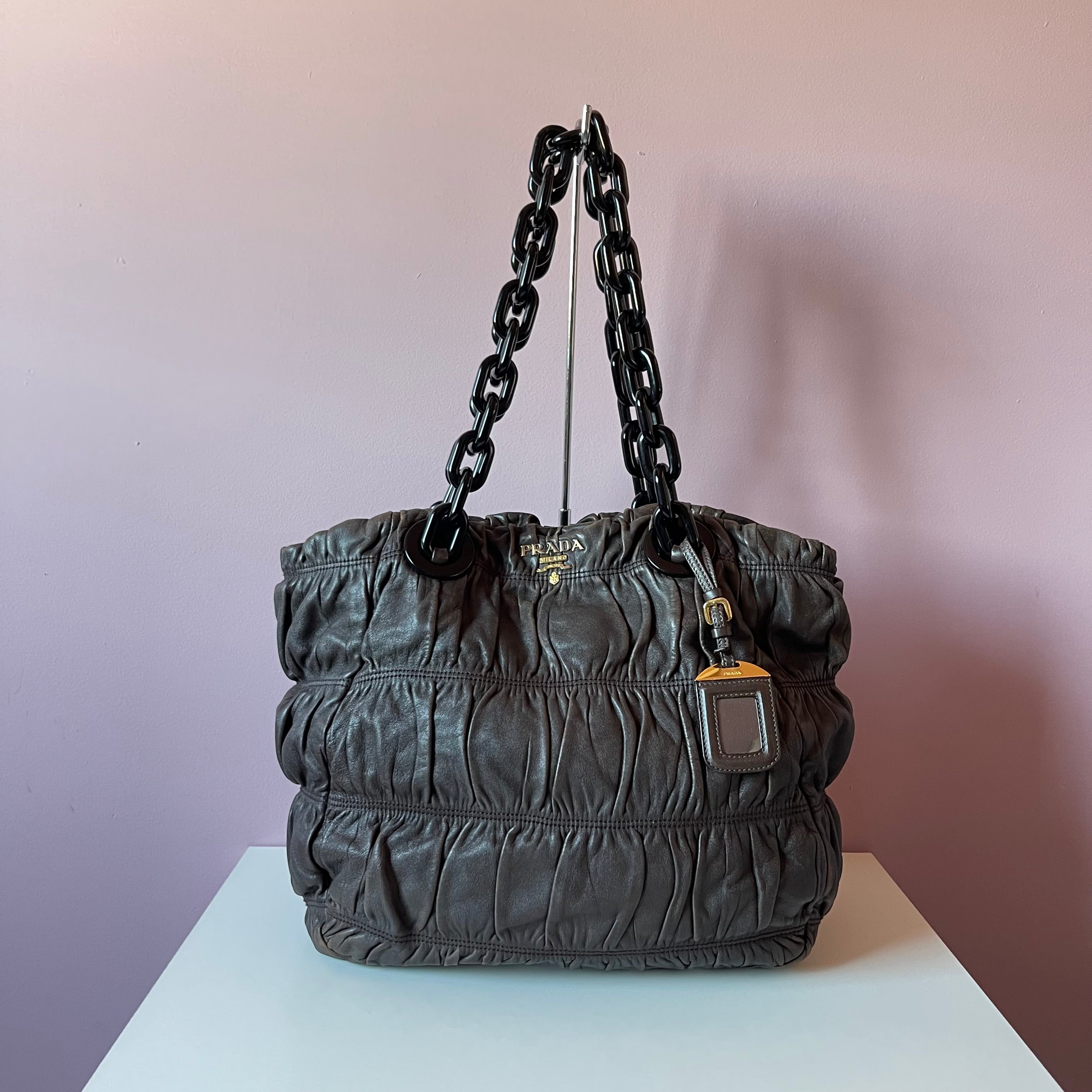 Prada Leather Gaufre Acrylic Chain Shoulder Bag