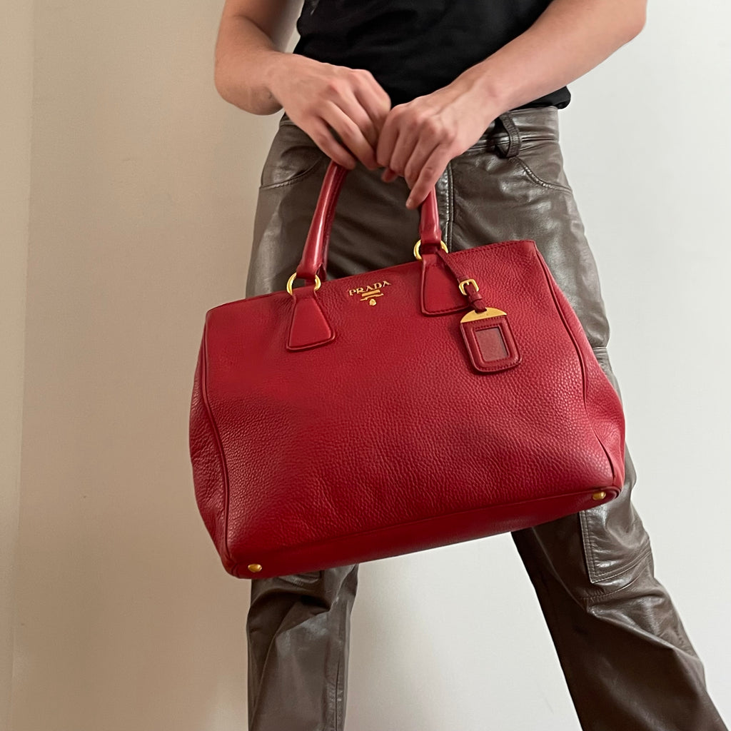 Prada Red Leather Tote Bag