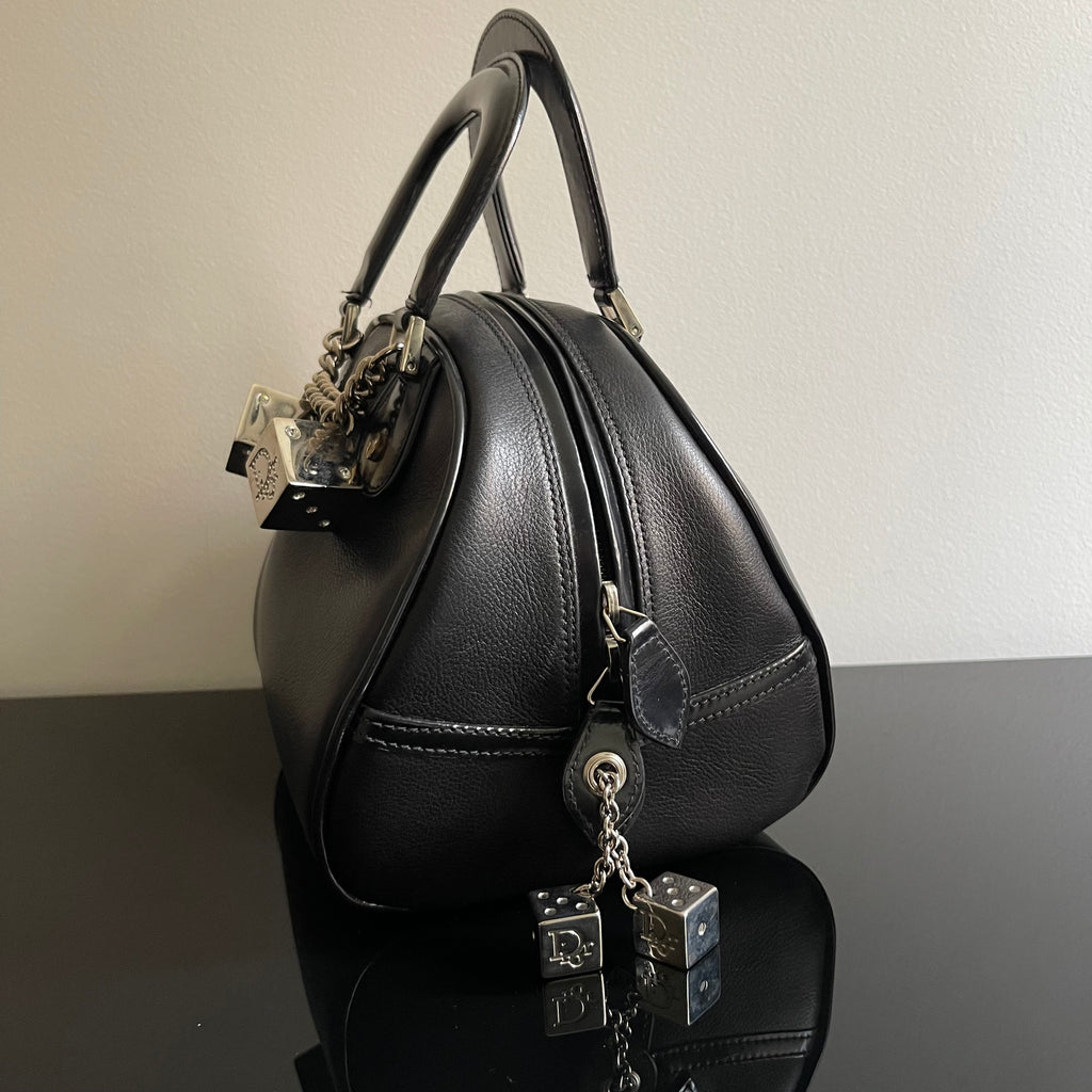 Christian Dior Gambler Dice Bowling Black Leather Bag