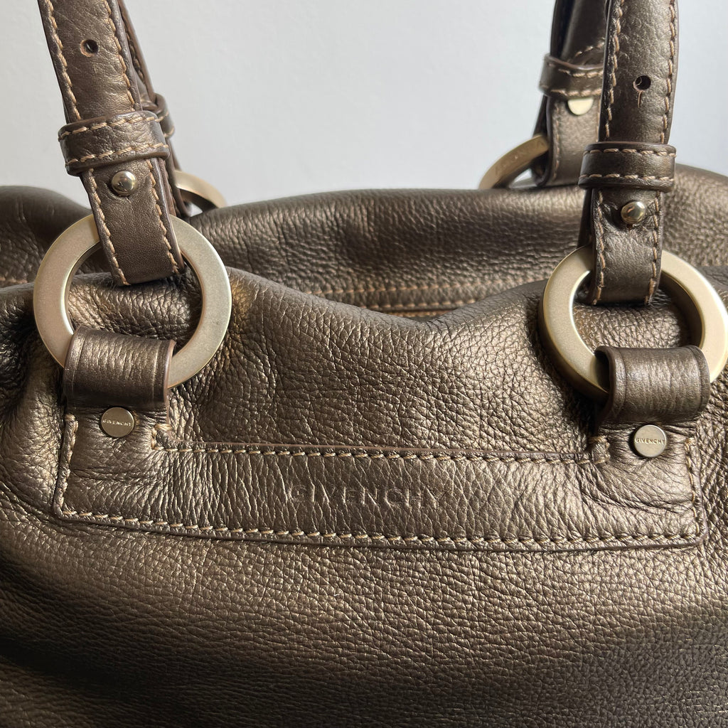 Givenchy Metallic Soft Leather Logo Embossed Braided Handle Satchel