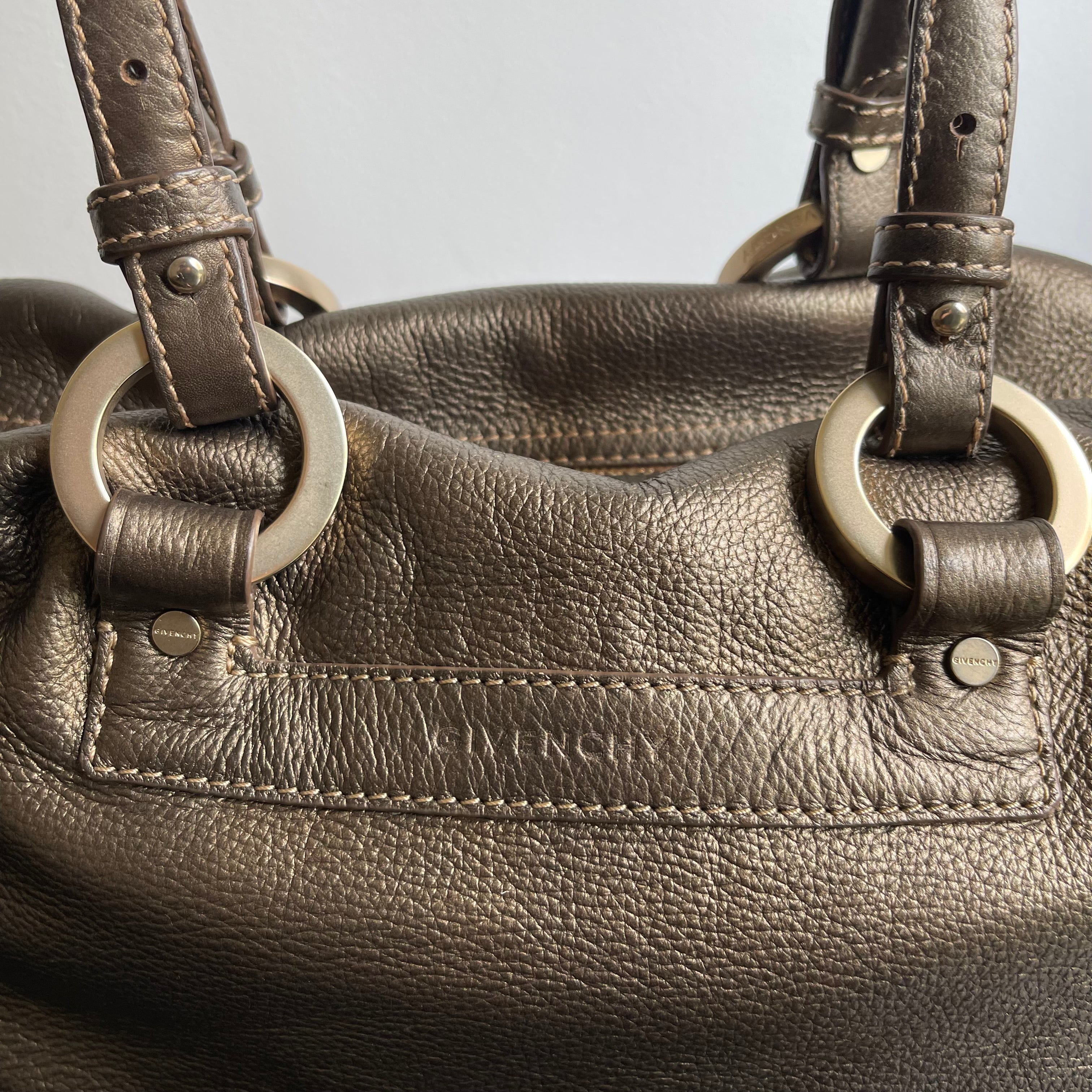 Givenchy Metallic Soft Leather Logo Embossed Braided Handle Satchel