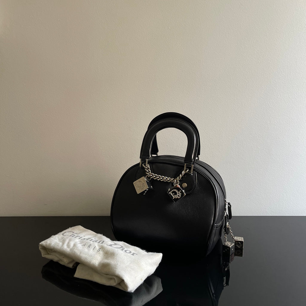 Christian Dior Gambler Dice Bowling Black Leather Bag