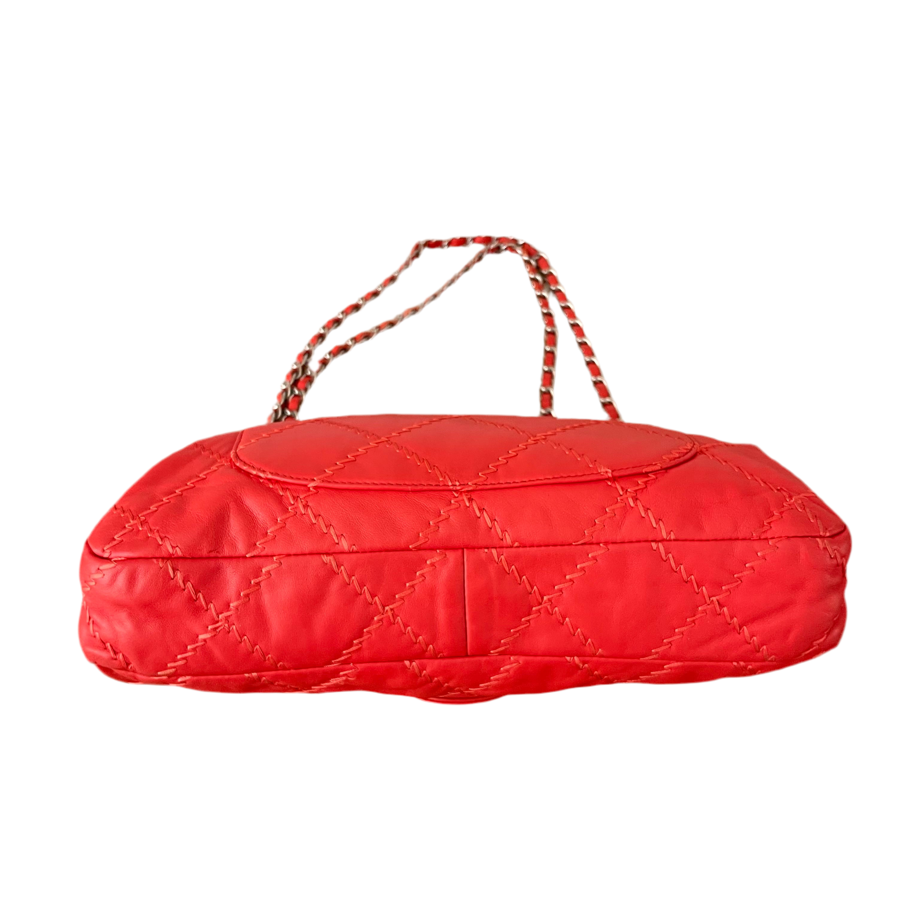 Chanel Wild Stitch Flap Red Lambskin Shoulder Bag