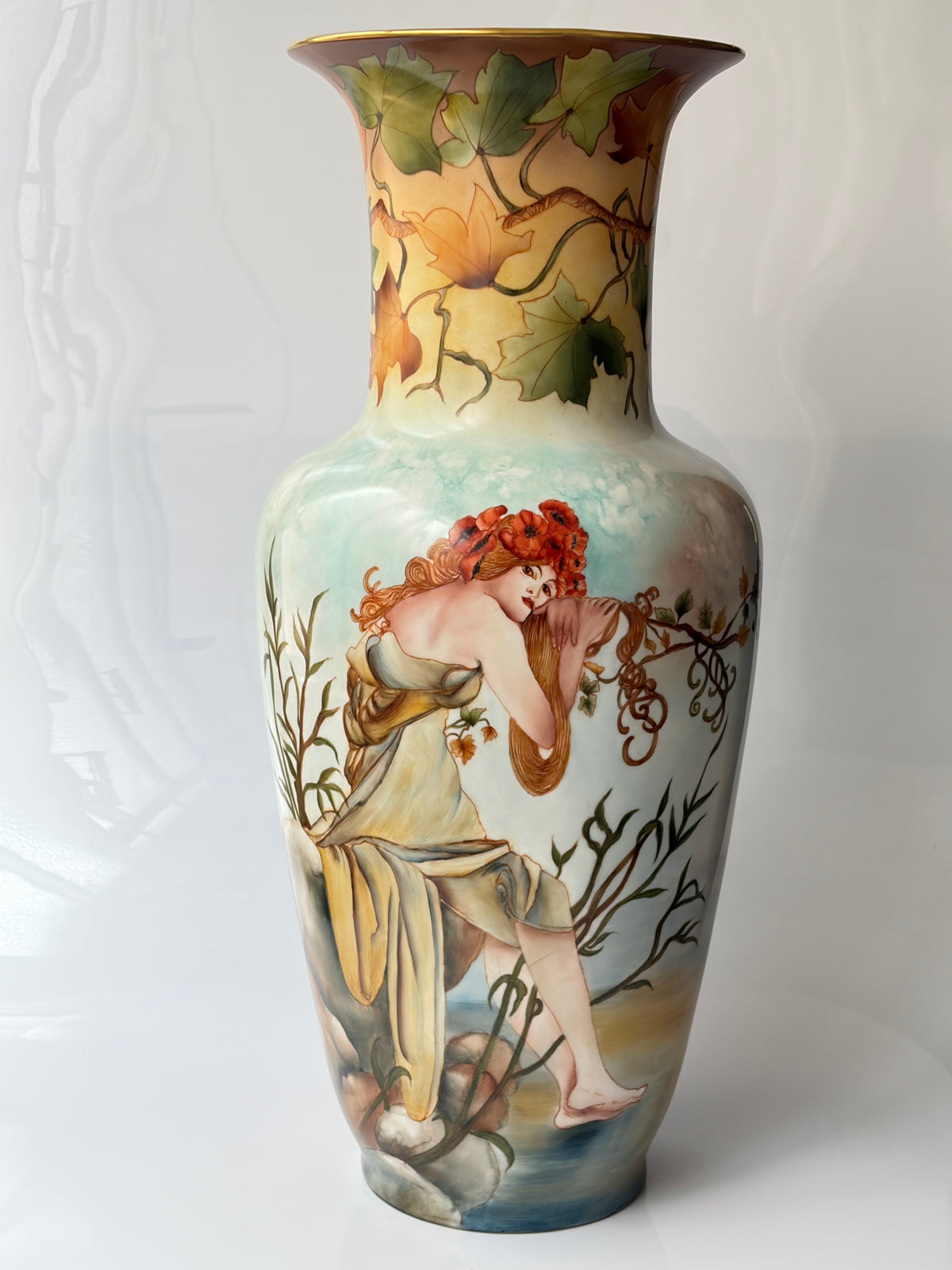 “Autumn & Summer” by Alphonse Mucha, Porcelain Vase