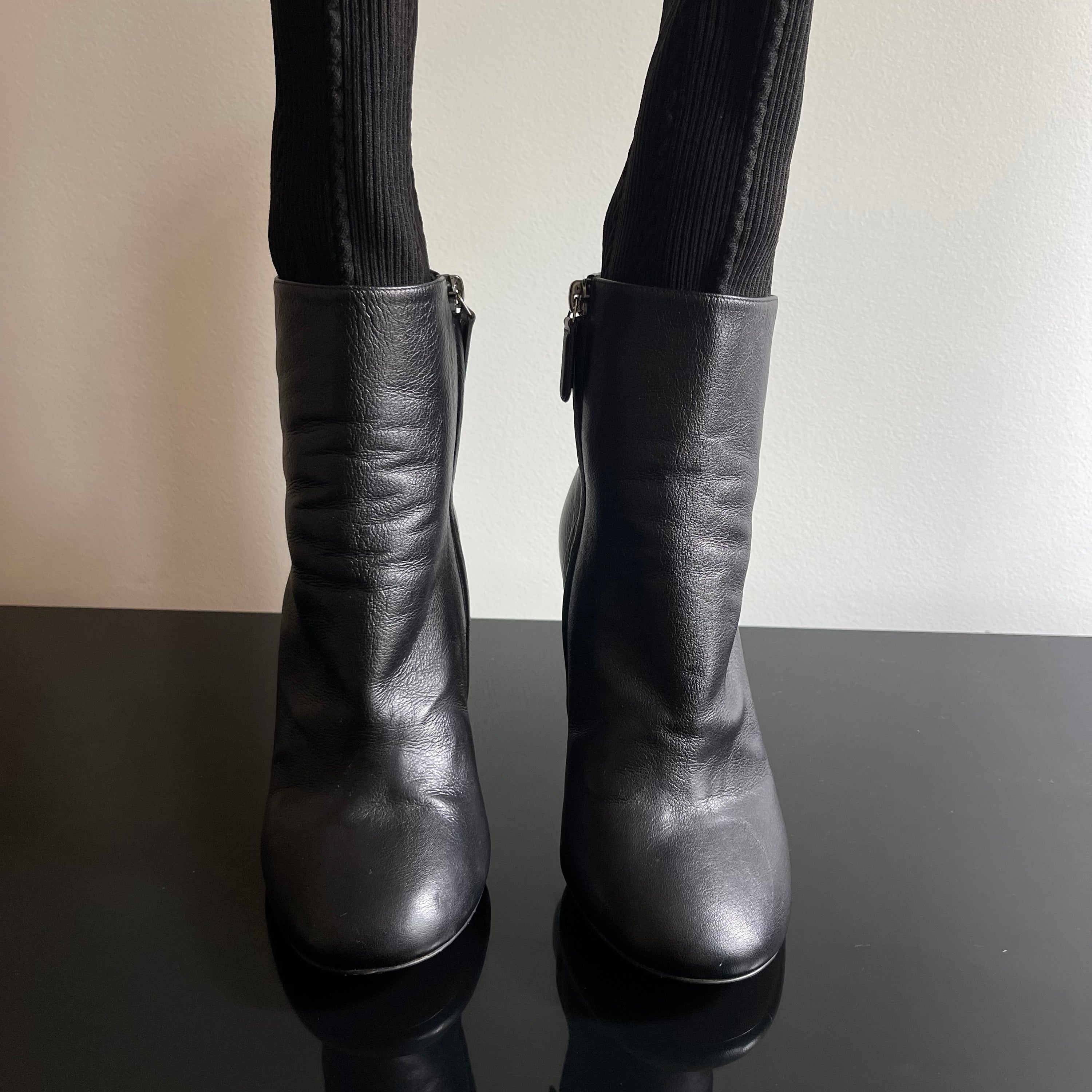 Chanel Black Leather Ankle Sock Boots