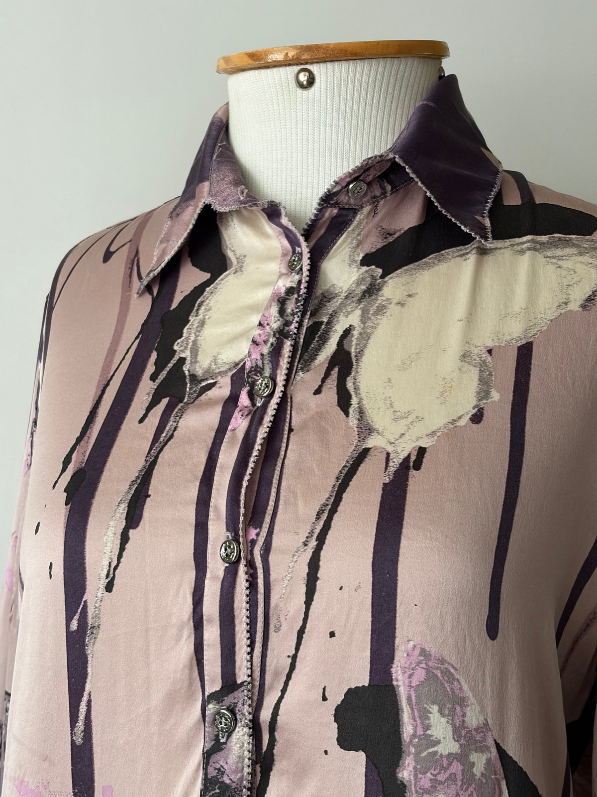 Roberto Cavalli Pink Butterfly Print Silk Shirt