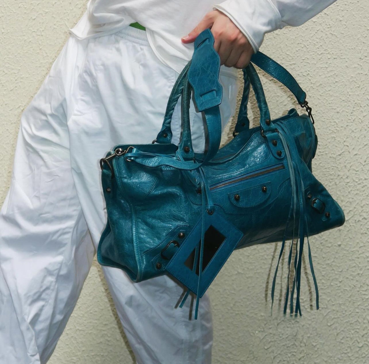 Balenciaga Lagoon Lambskin Motorcycle Bag
