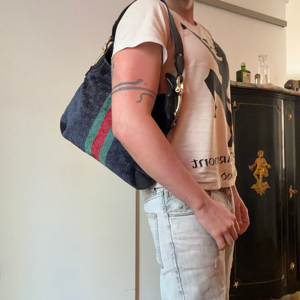 Gucci Heritage Horsebit Velvet Hobo Bag