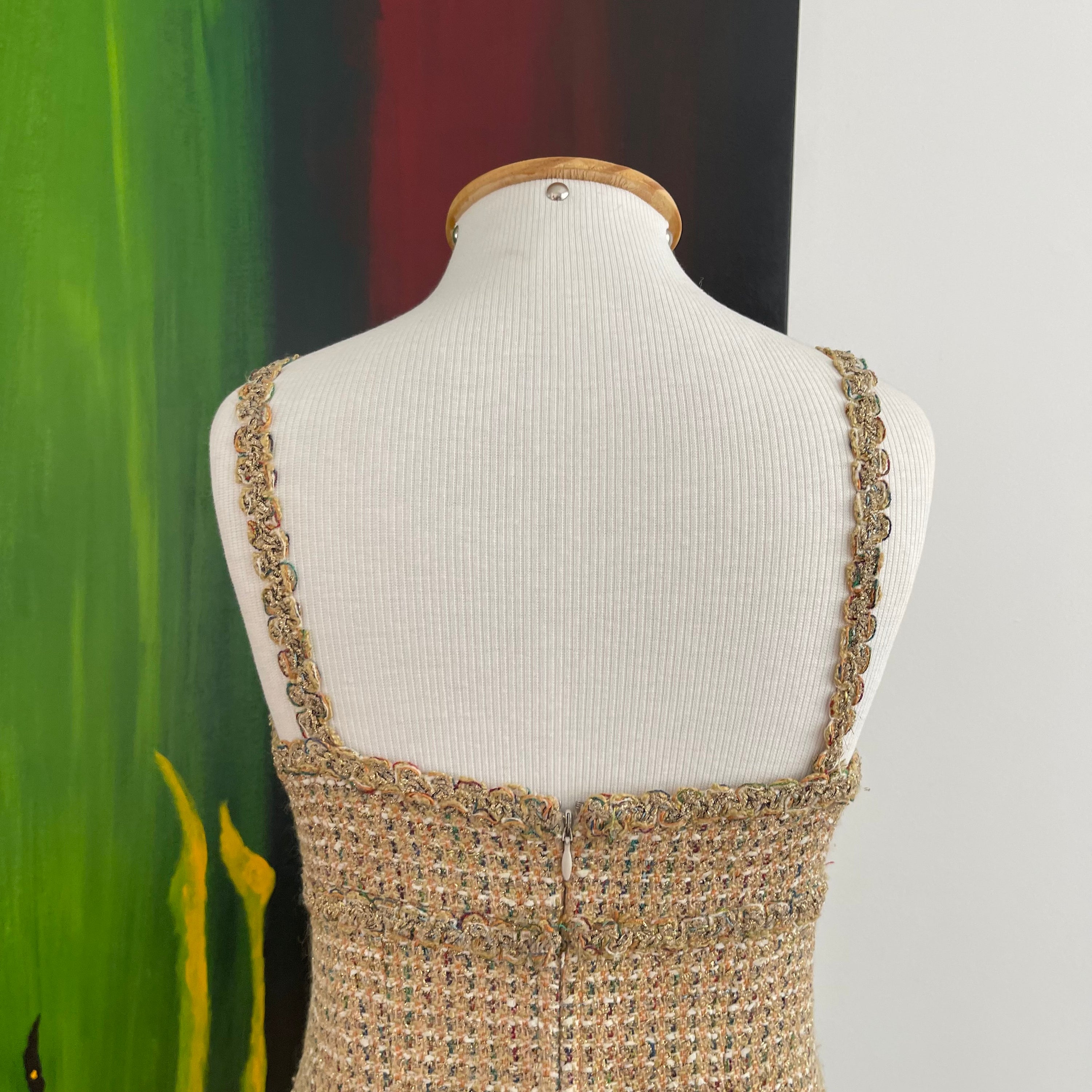 Chanel Tweed Gold Mini Dress Spring 1994