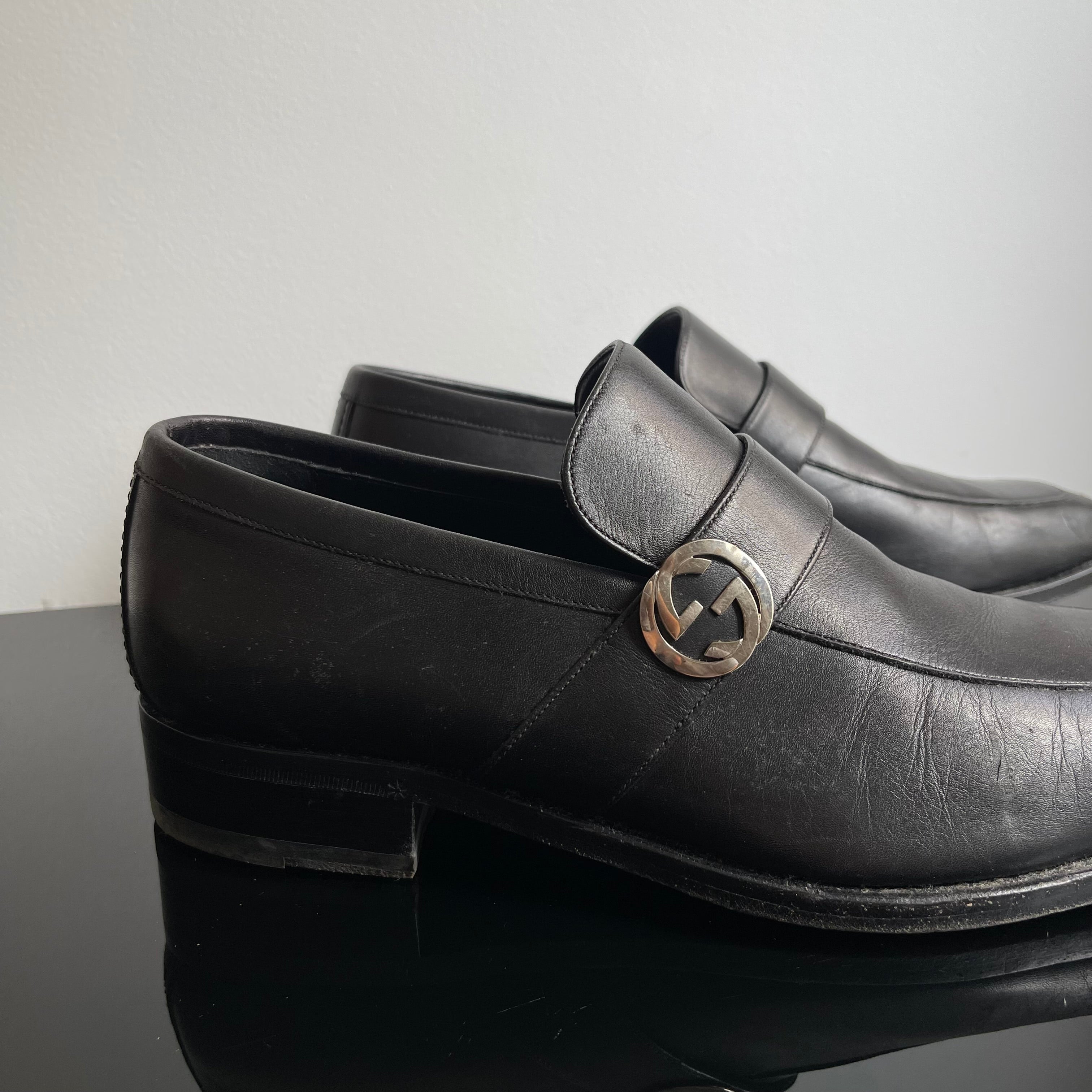 Gucci Black Leather GG Interlocking Loafer