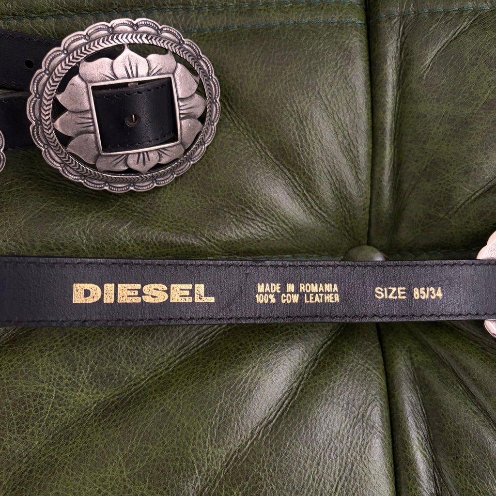 Diesel Black Leather Concho Belt