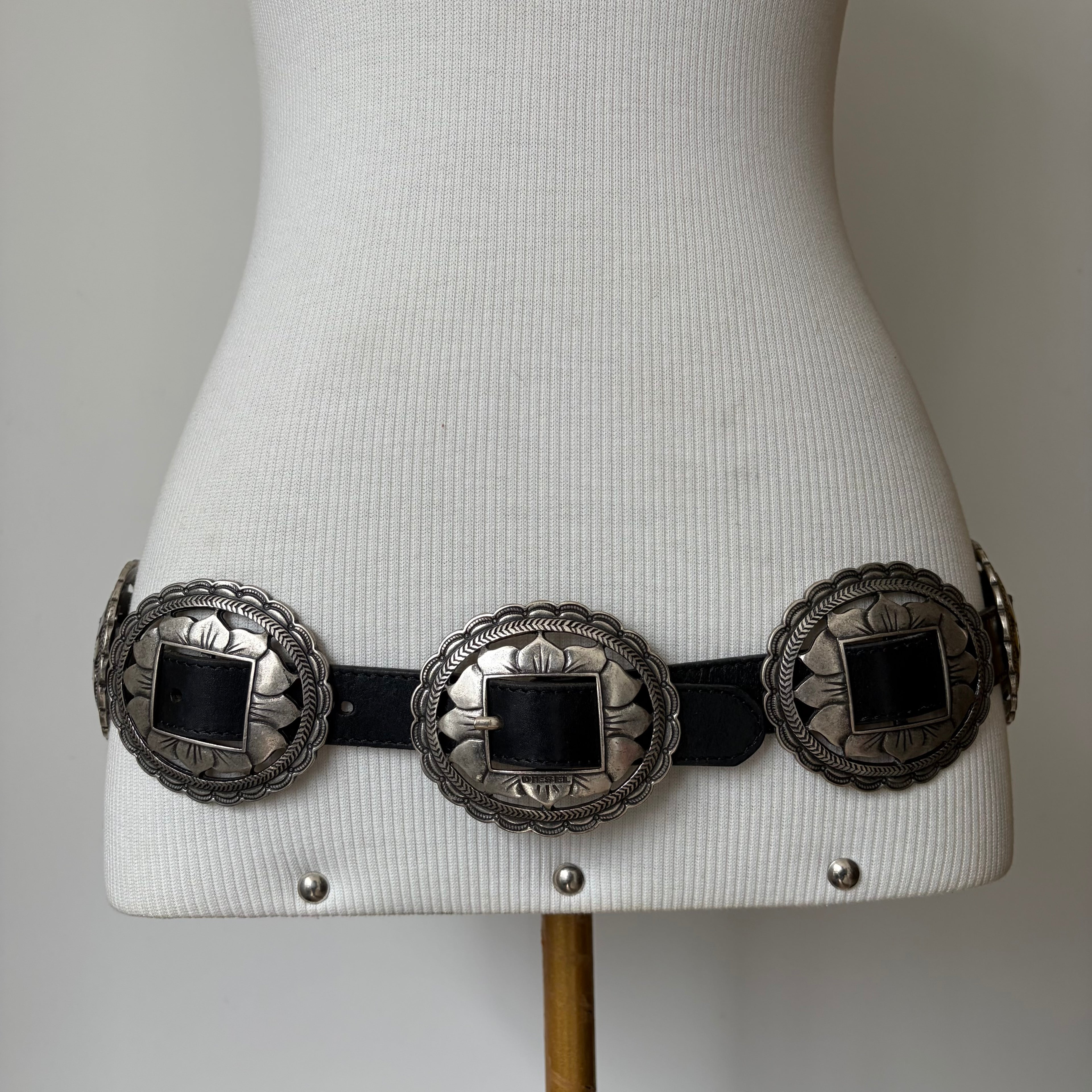 Diesel Black Leather Concho Belt