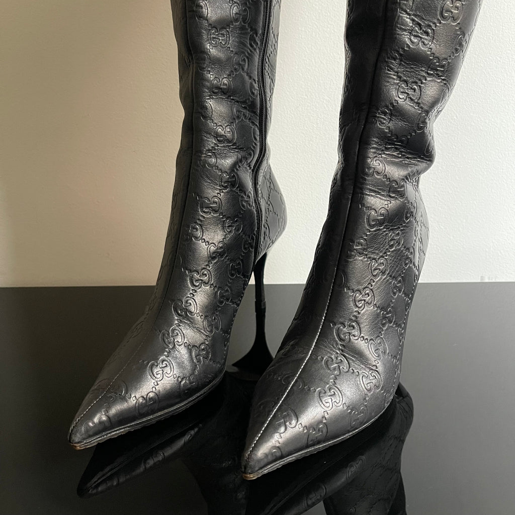 Gucci by Tom Ford Black Guccissima Monogram Leather Boots