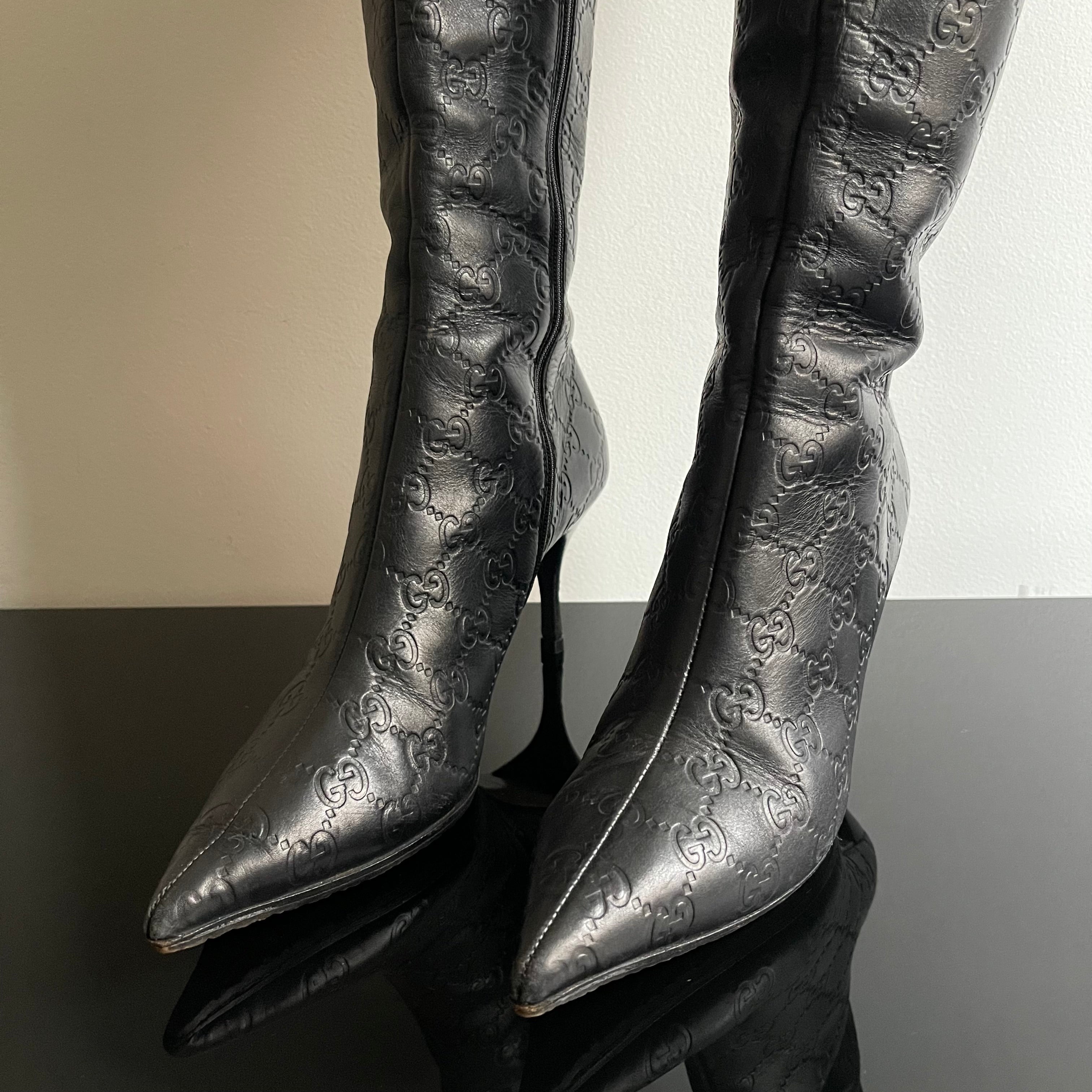 Gucci by Tom Ford Black Guccissima Monogram Leather Boots