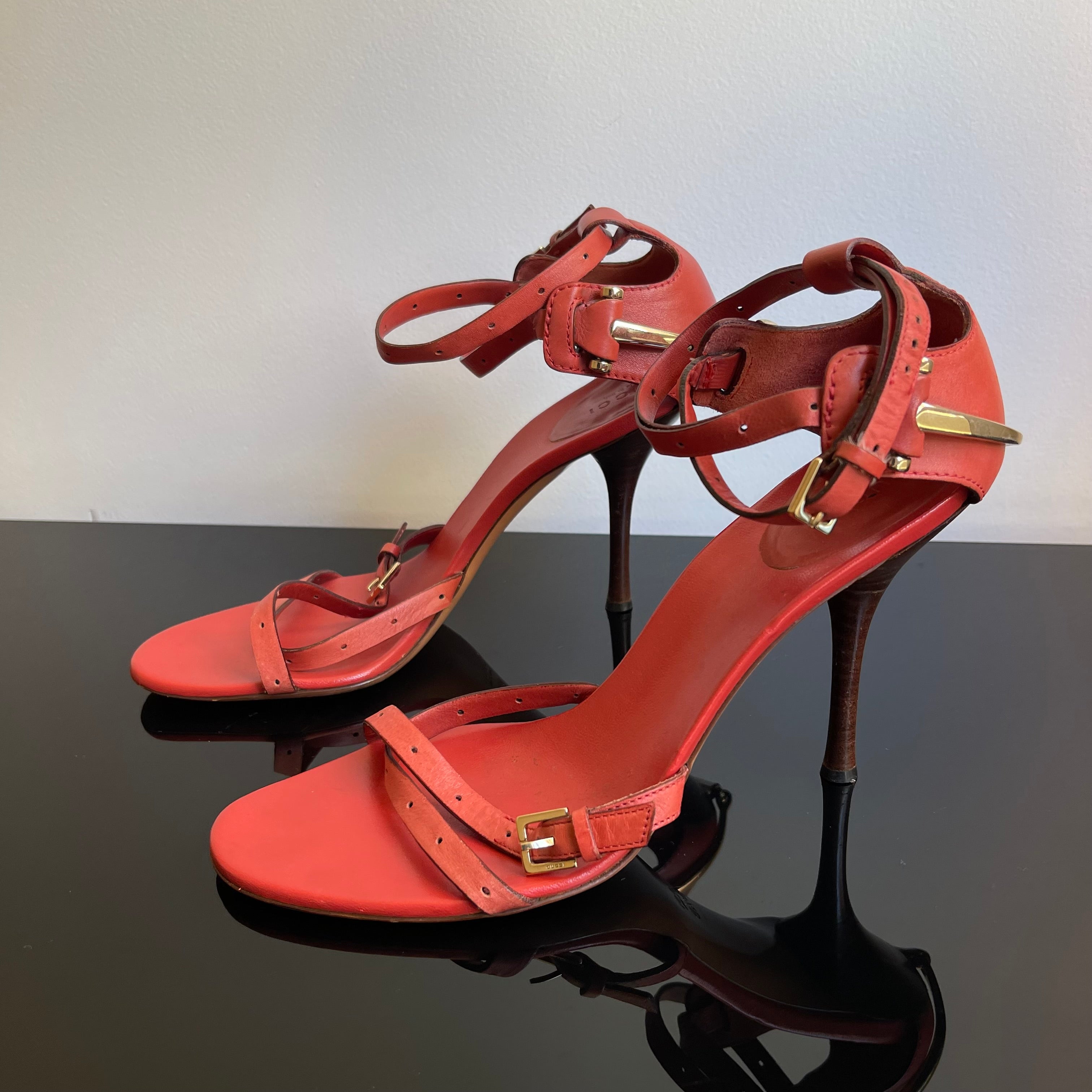 Gucci Tom Ford Vintage Horsebit Red Leather Strappy Heels