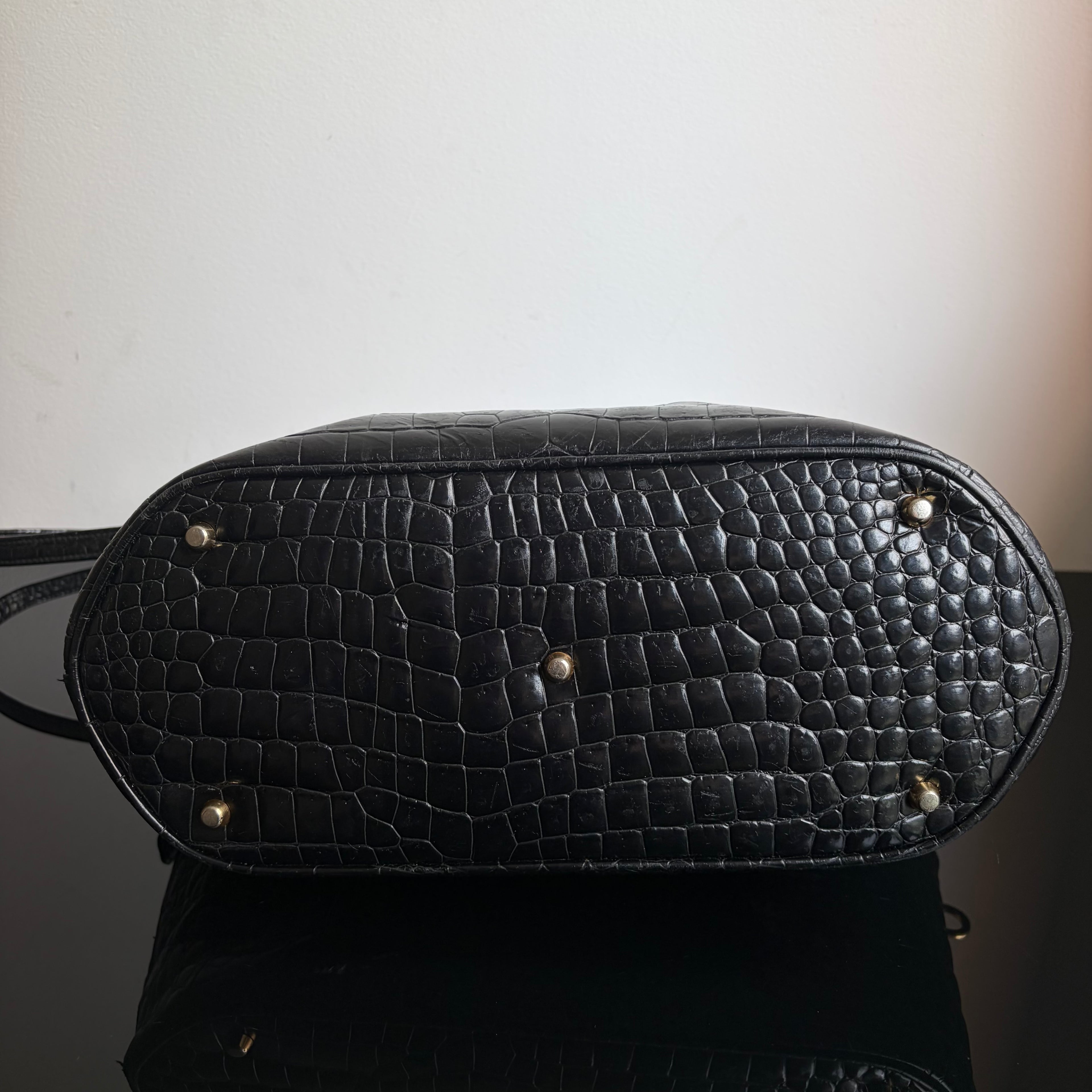 Gianni Versace 90s Crocodile-Embossed Top Handle Bag