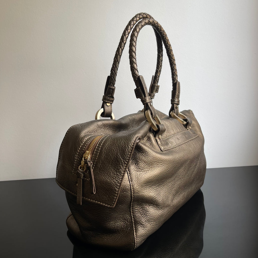 Givenchy Metallic Soft Leather Logo Embossed Braided Handle Satchel