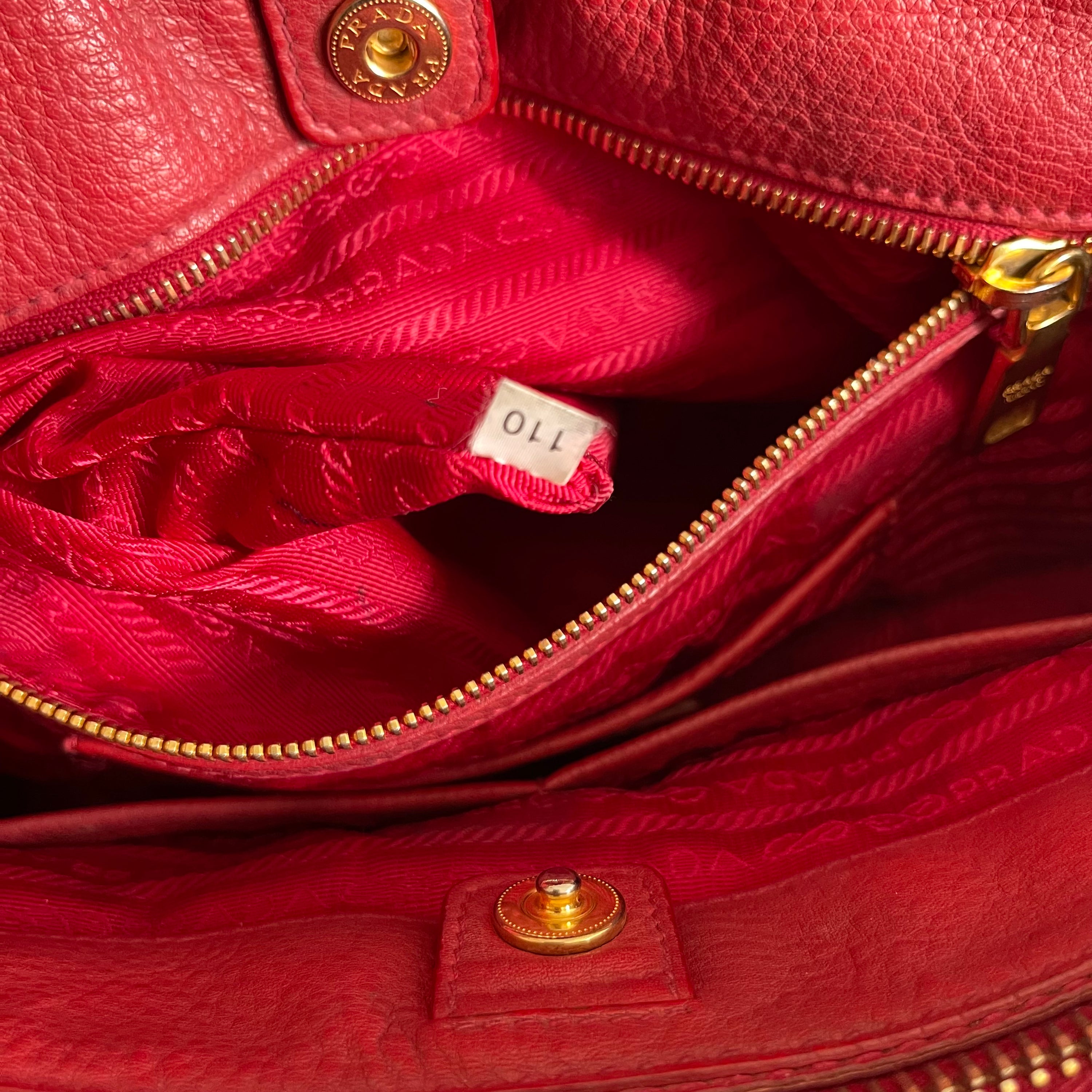 Prada Red Leather Tote Bag