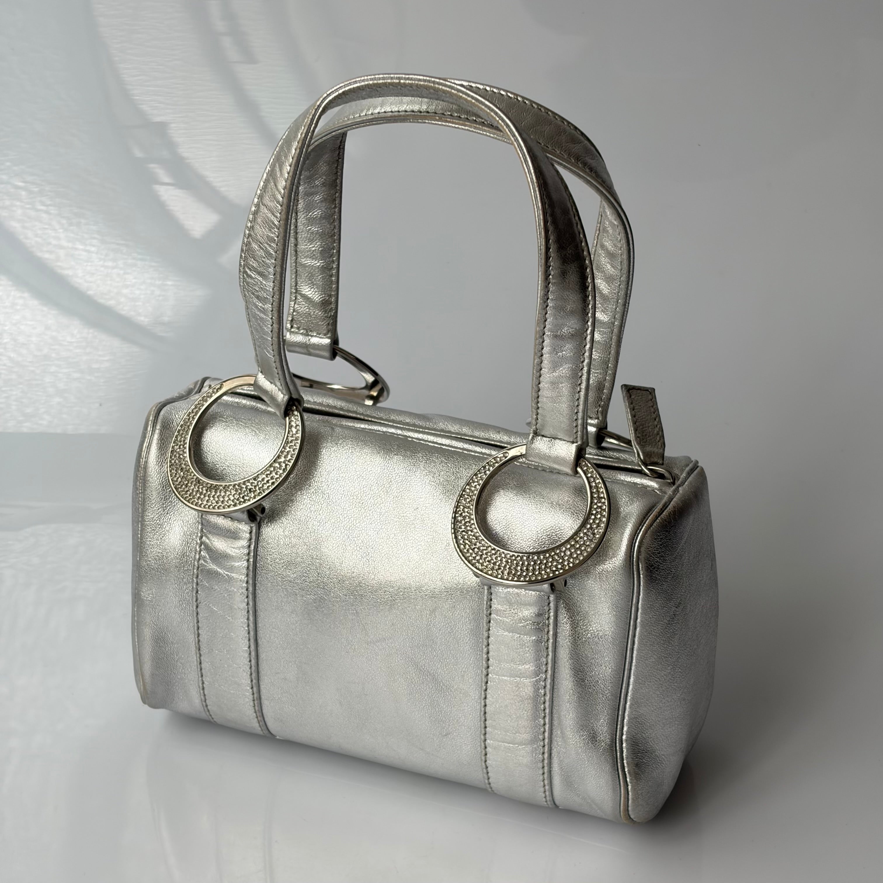 Gianni Versace Silver Leather Mini Barrel Bag