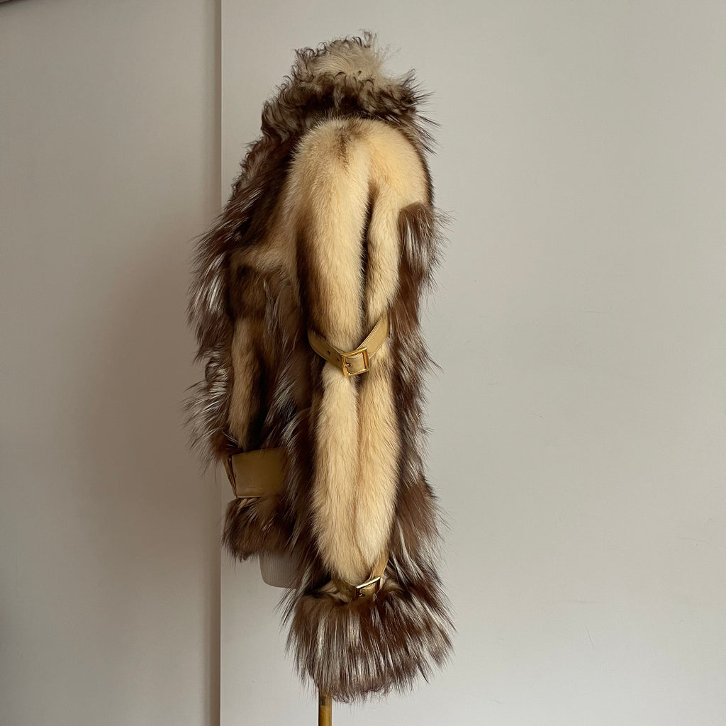 Dolce & Gabbana FW 2001 fur and shearling jacket with multiple leather belts