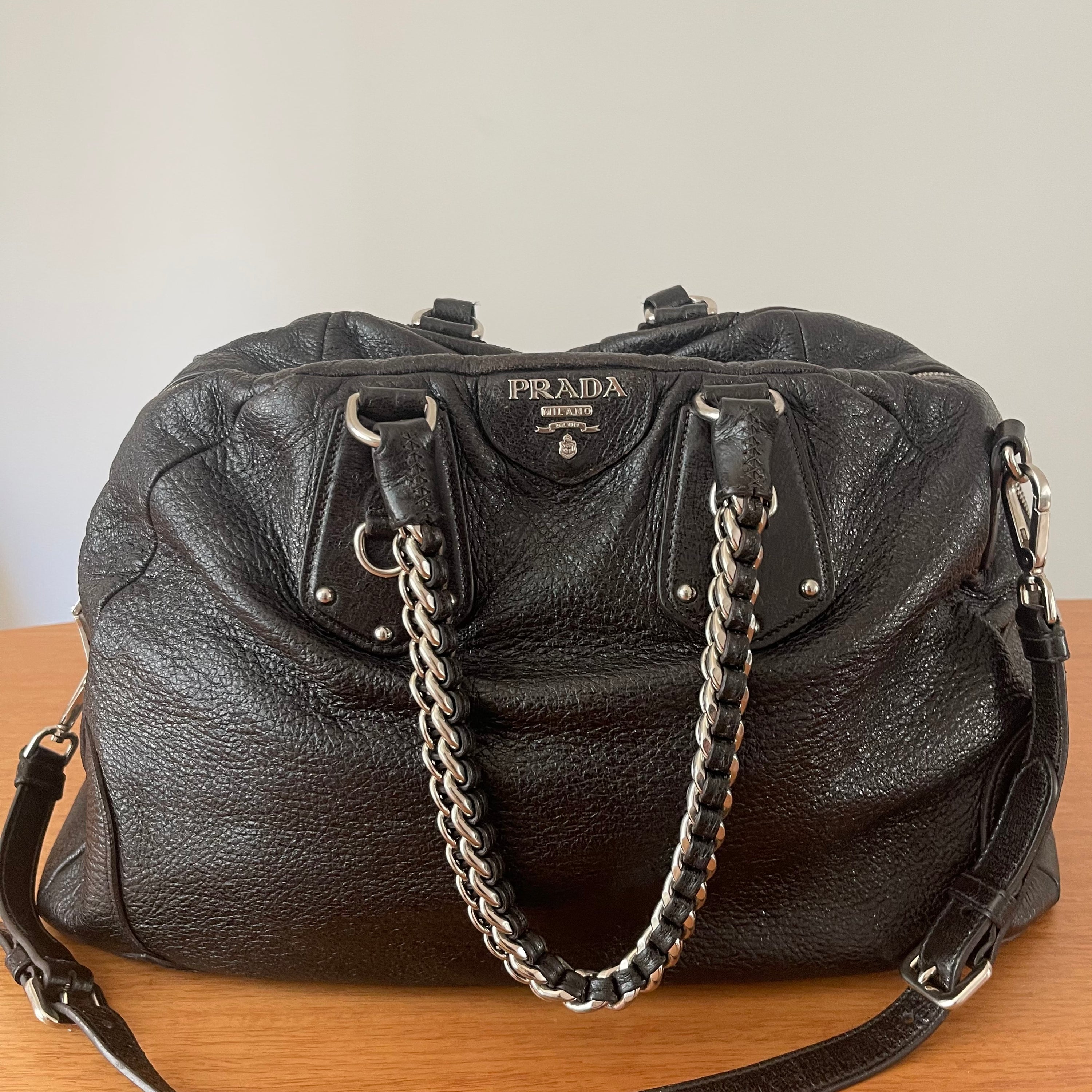 Prada Shimmering Leather Top Handle Bag