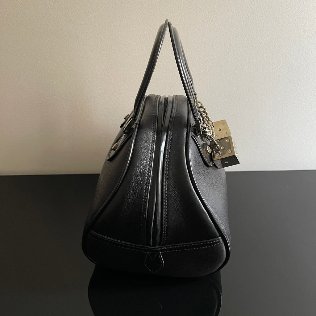 Christian Dior Gambler Dice Bowling Black Leather Bag