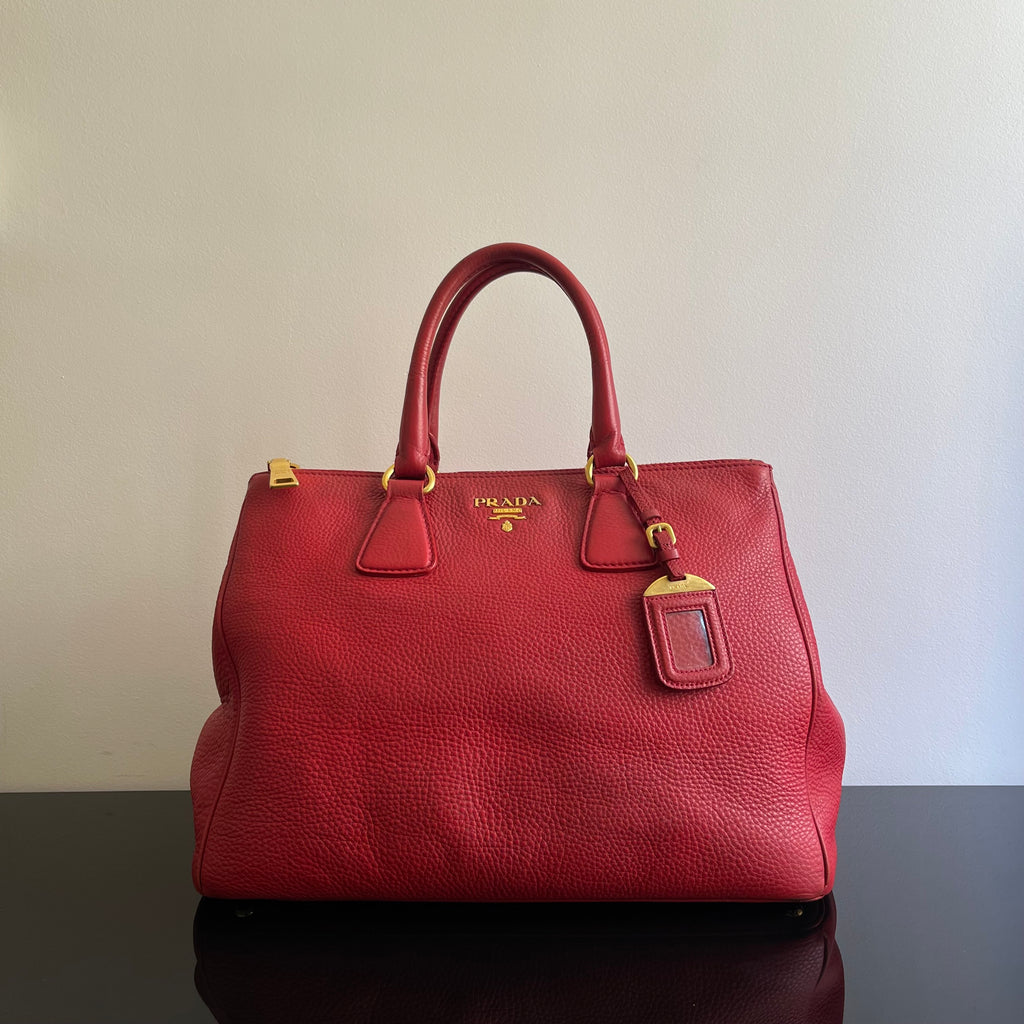 Prada Red Leather Tote Bag