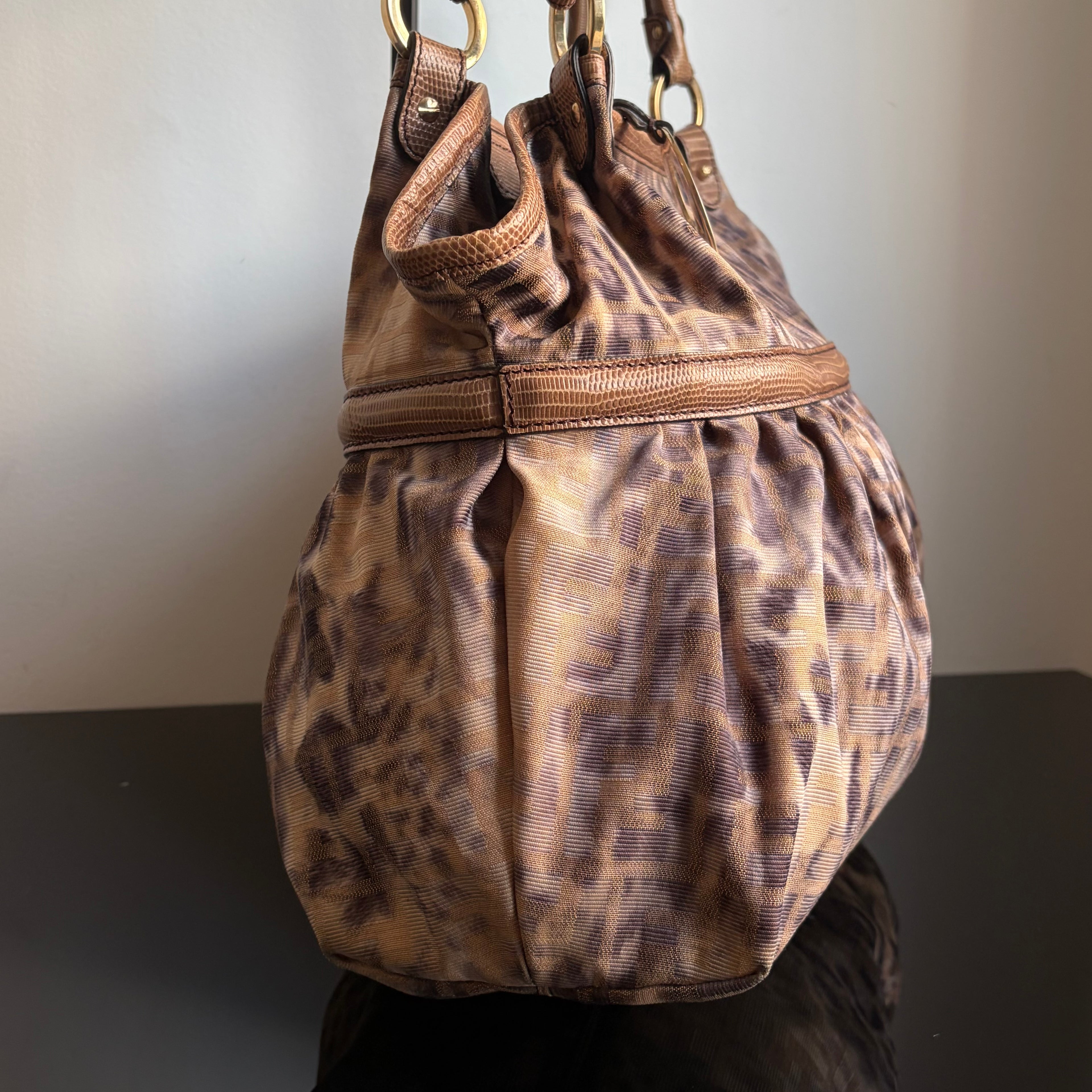 Fendi 2000s Large Lizard-Trimmed Zucca Chef Tote