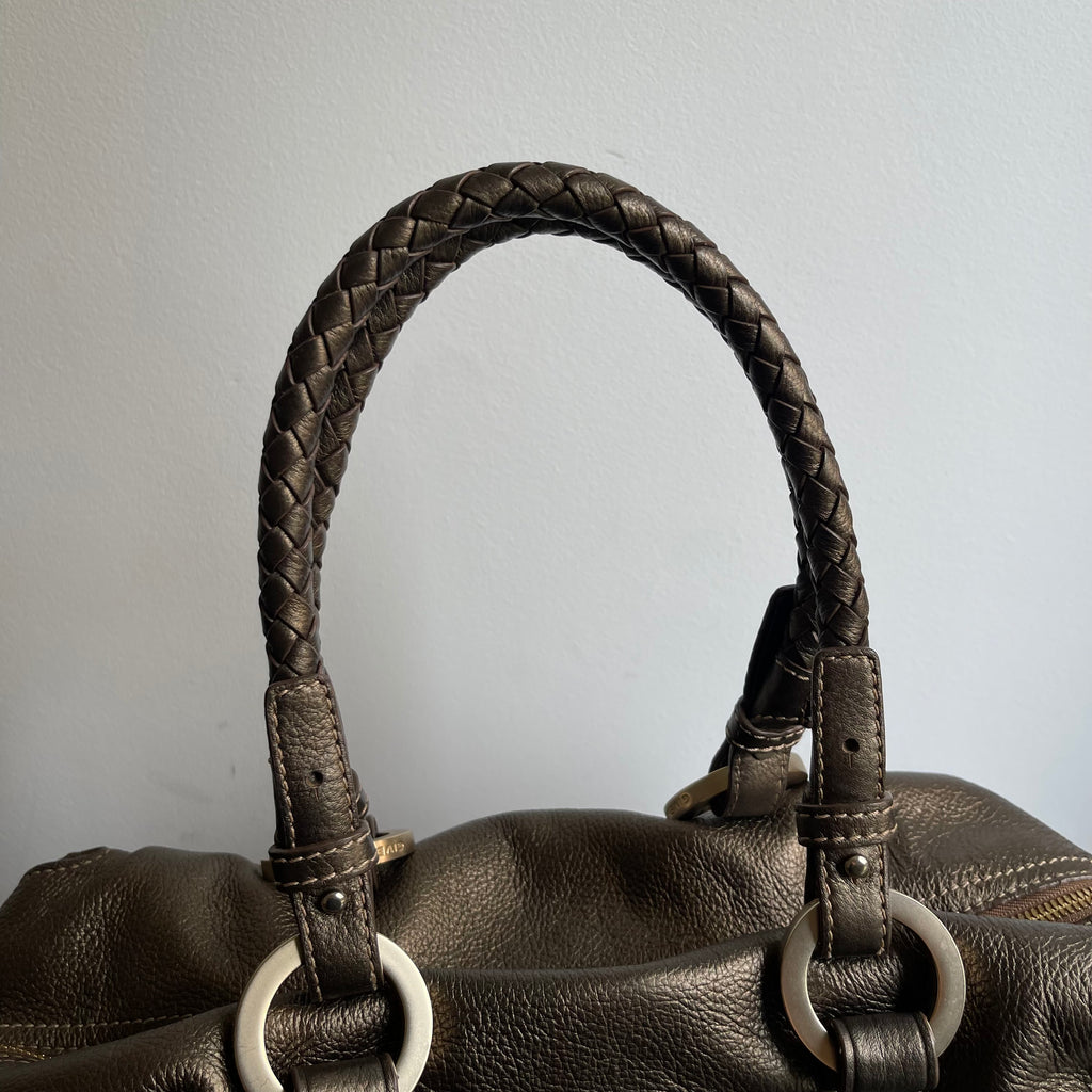 Givenchy Metallic Soft Leather Logo Embossed Braided Handle Satchel