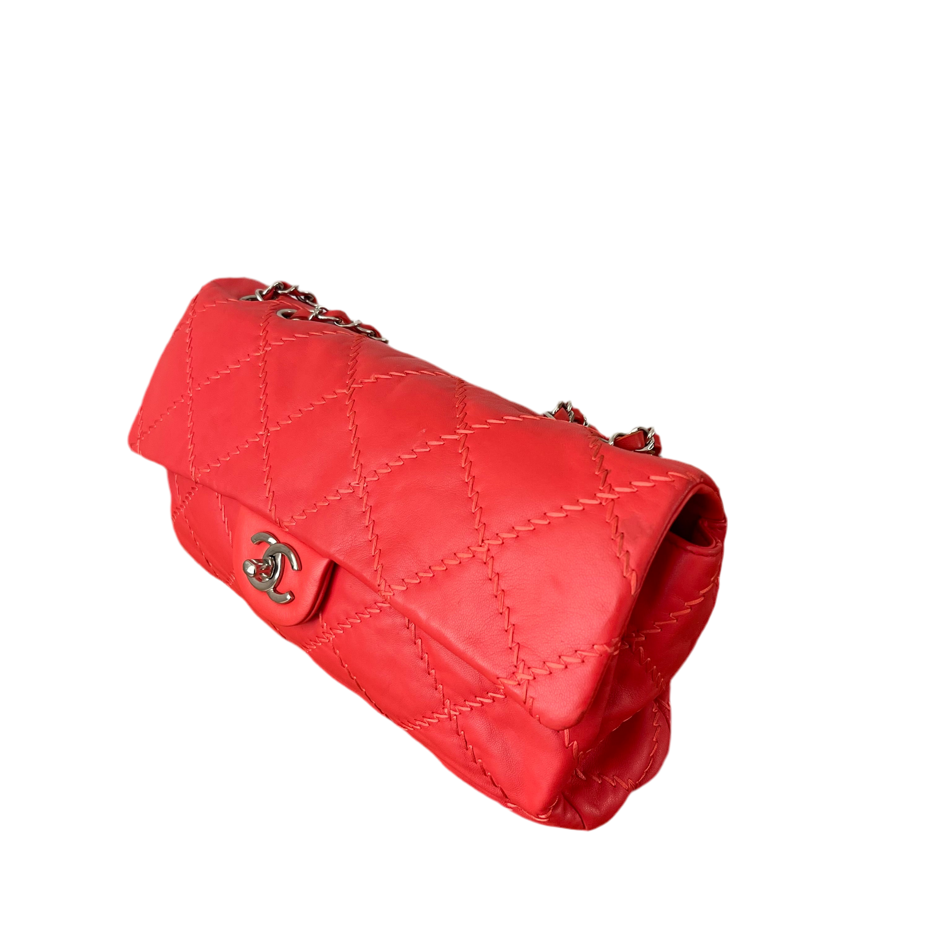 Chanel Wild Stitch Flap Red Lambskin Shoulder Bag