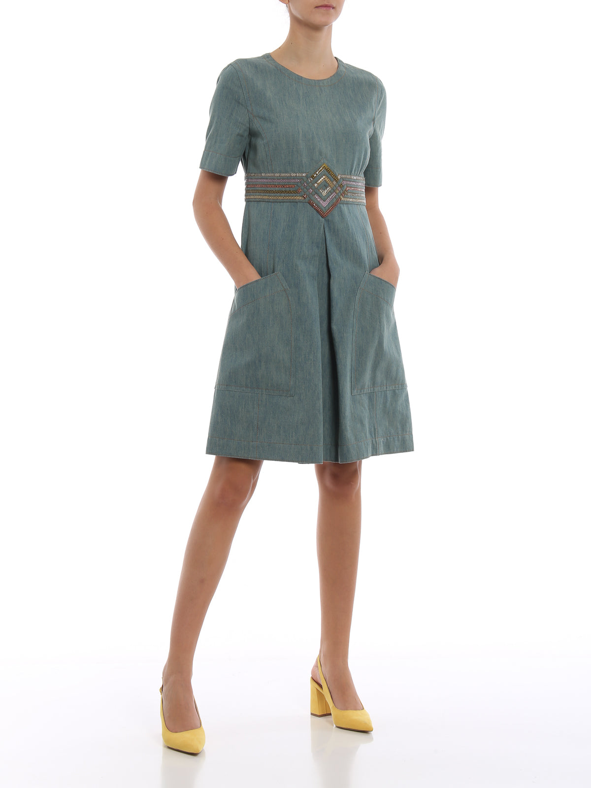 Bottega Veneta Denim dress with Python Effect Details