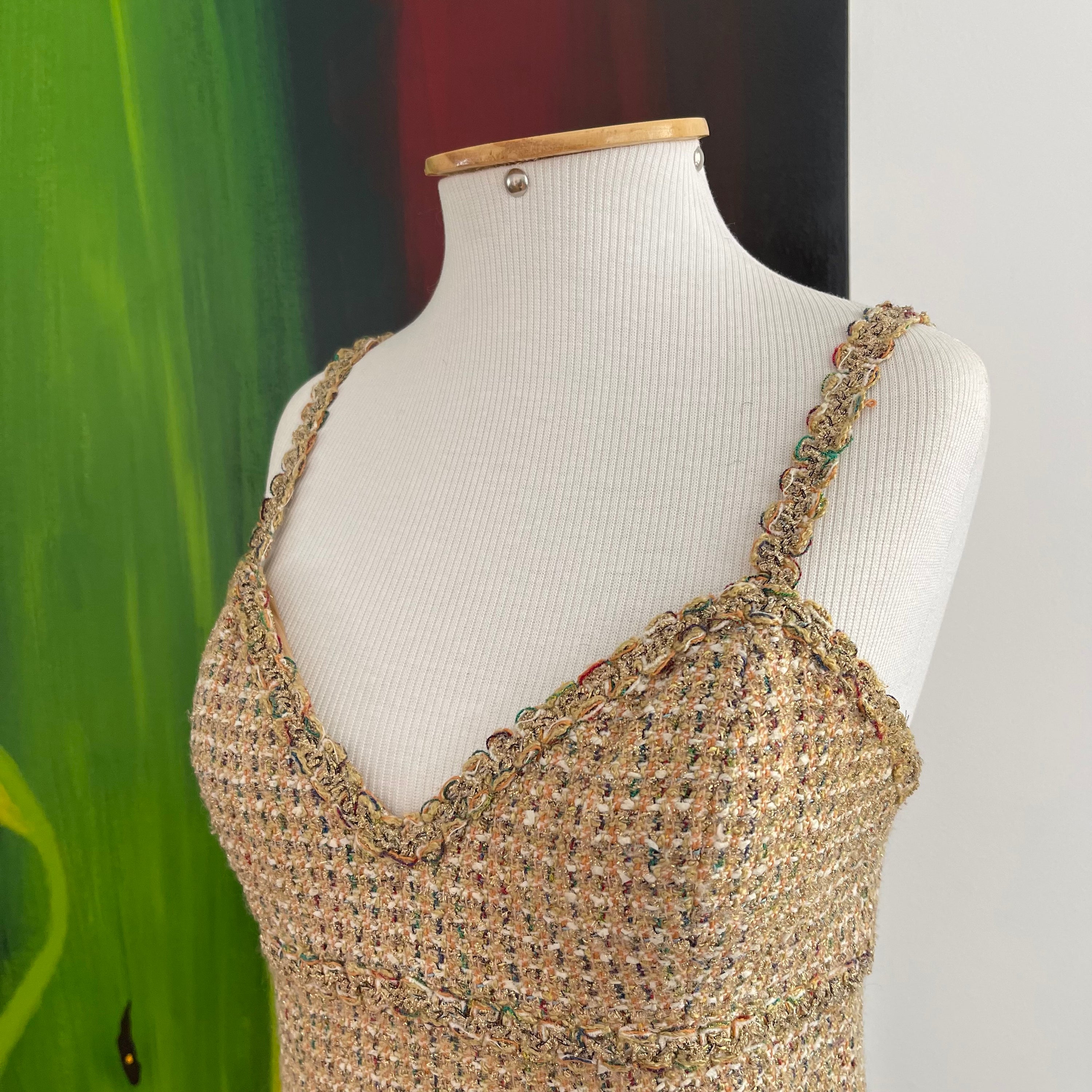 Chanel Tweed Gold Mini Dress Spring 1994
